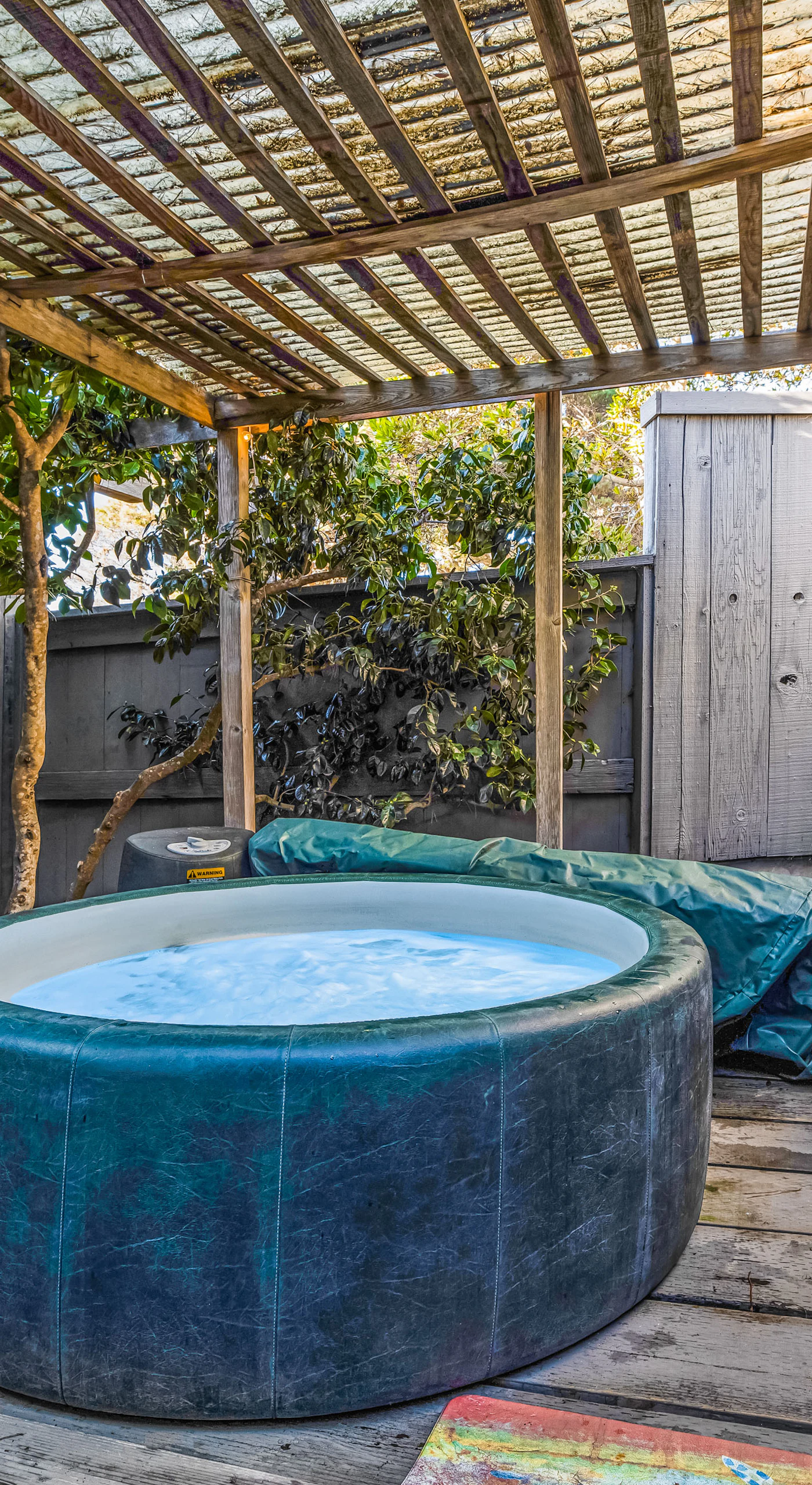 Soak in the private hot tub under the stars, letting the soothing warmth wash away your cares after a day of adventure.