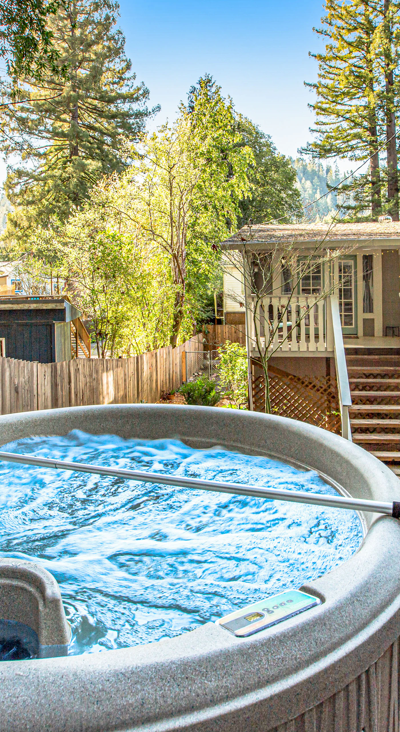 Soak under towering redwoods in your private hot tub — the perfect end to a wine country day. Listen to the pines sway while the jets melt your stress away.