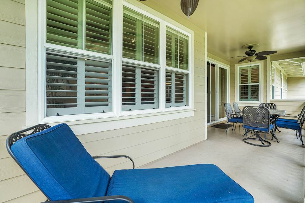 Bright porch with comfortable loungers for relaxing