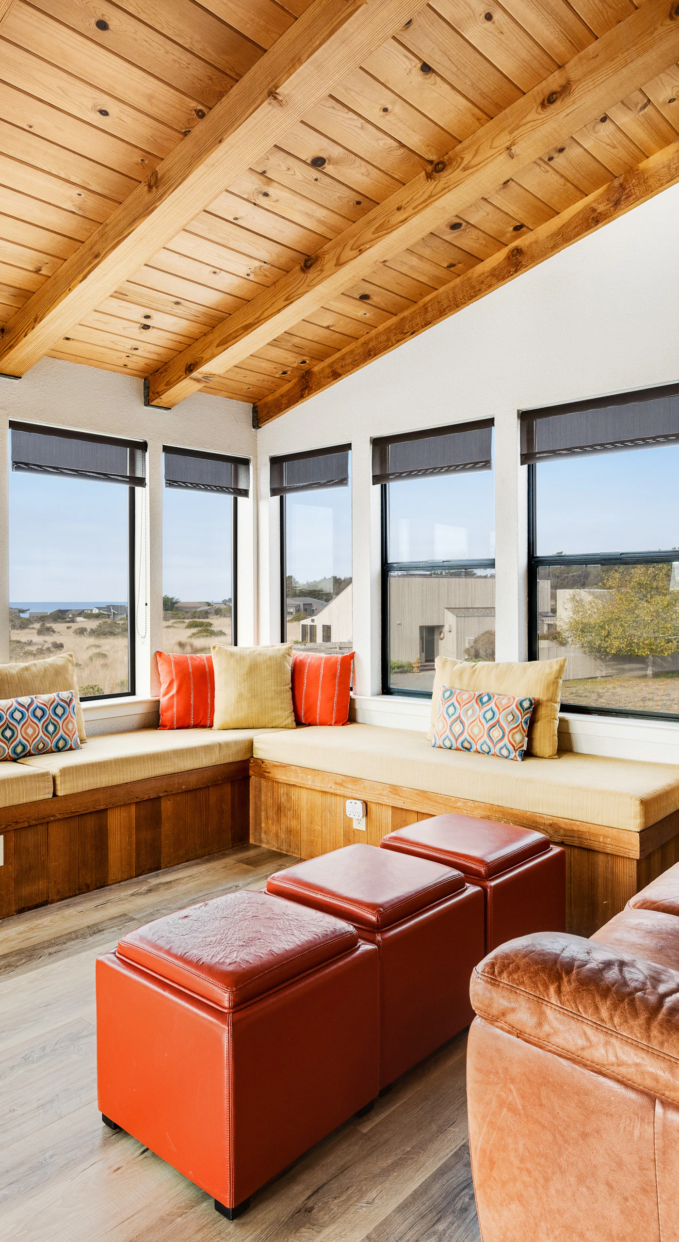 With panoramic views from every angle, this living room invites you to relax and enjoy the beauty of Sea Ranch.