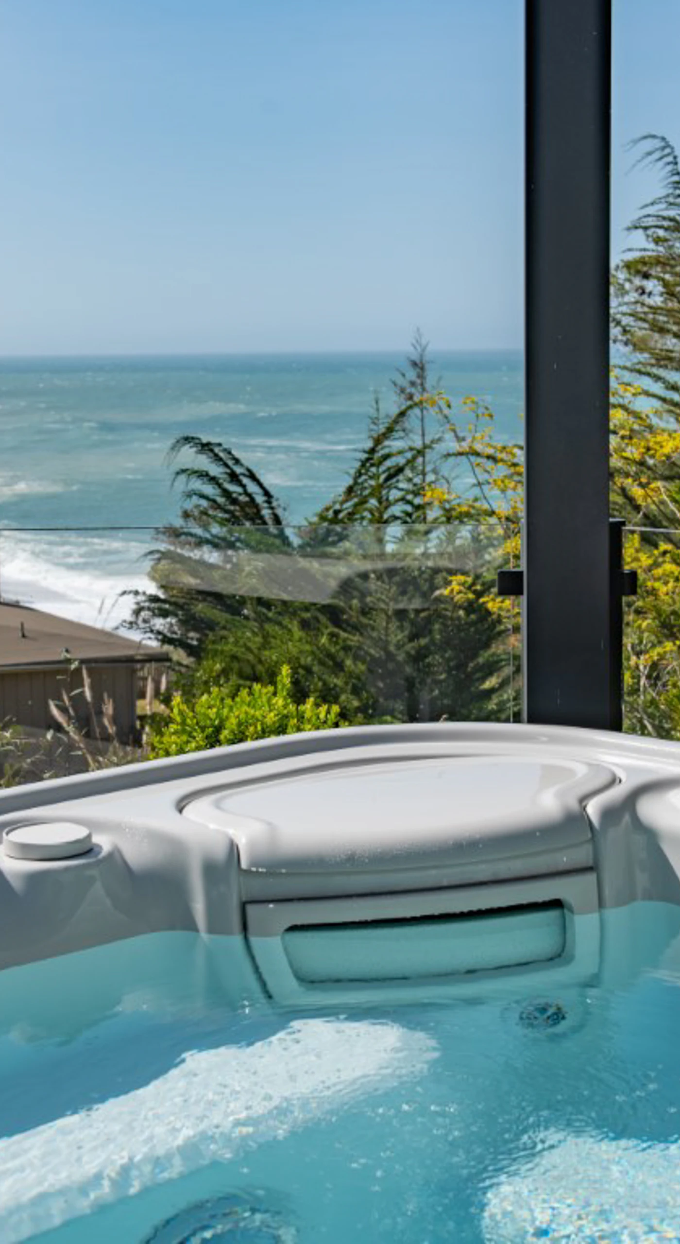 Unwind in the hot tub and soak in stunning ocean views, where relaxation meets the beauty of Gualala's coastal landscape.