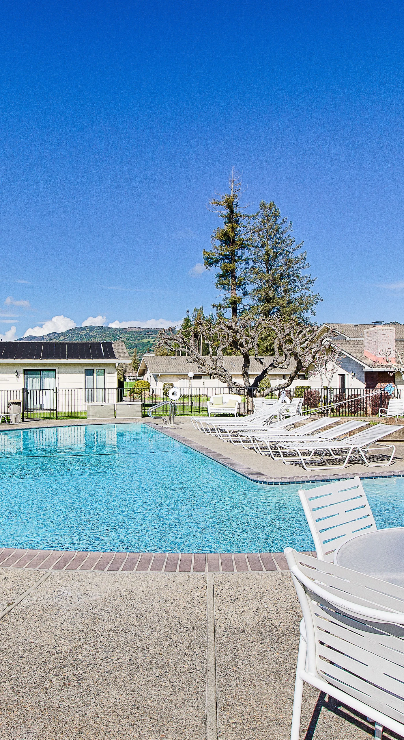 Take a refreshing dip in the sparkling resort pool surrounded by lounge chairs and blue Napa skies — your post-winery cool-down awaits.