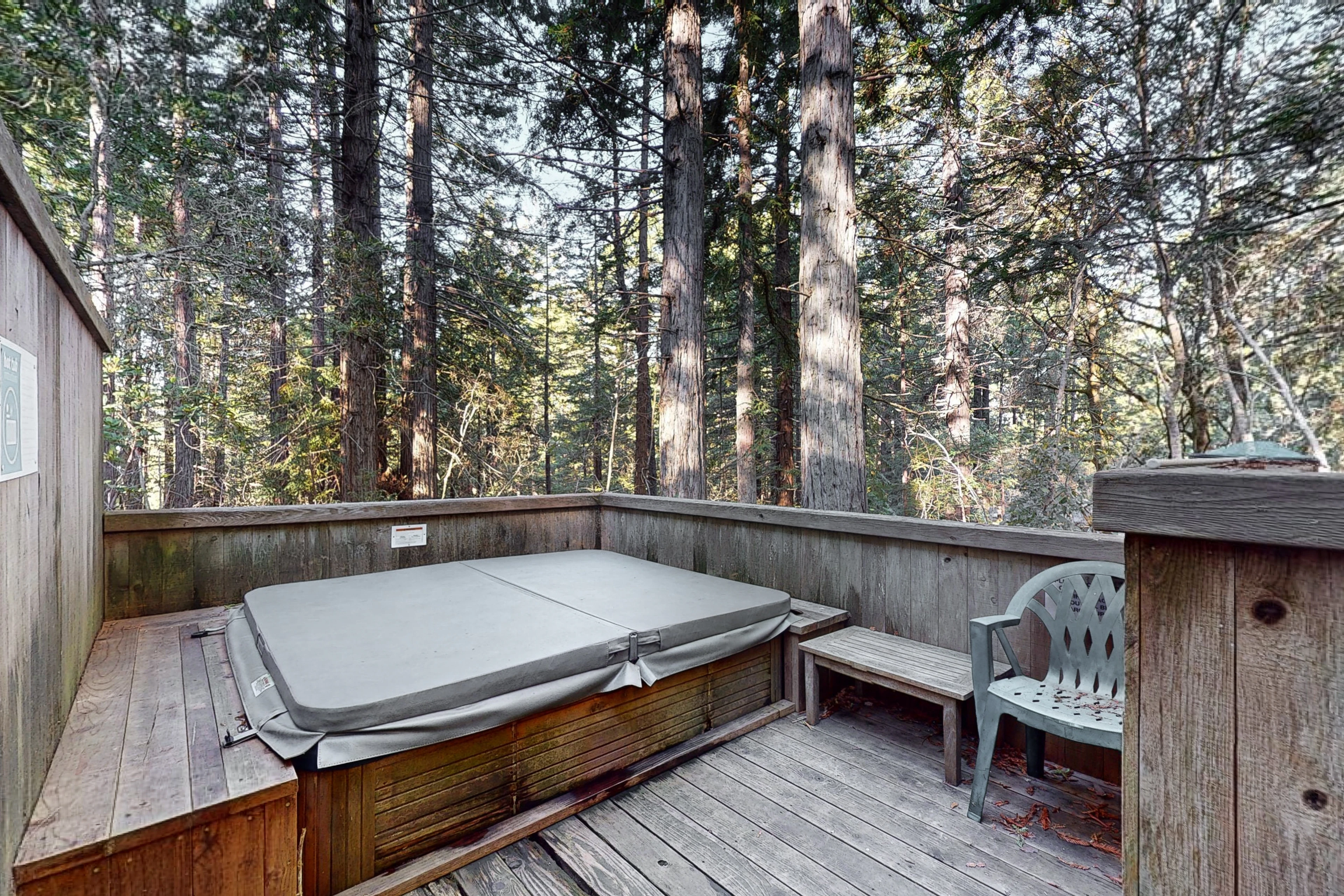 Soak under the stars in your private hot tub, surrounded by the whisper of the forest—perfect for a tranquil escape after a day of adventures.