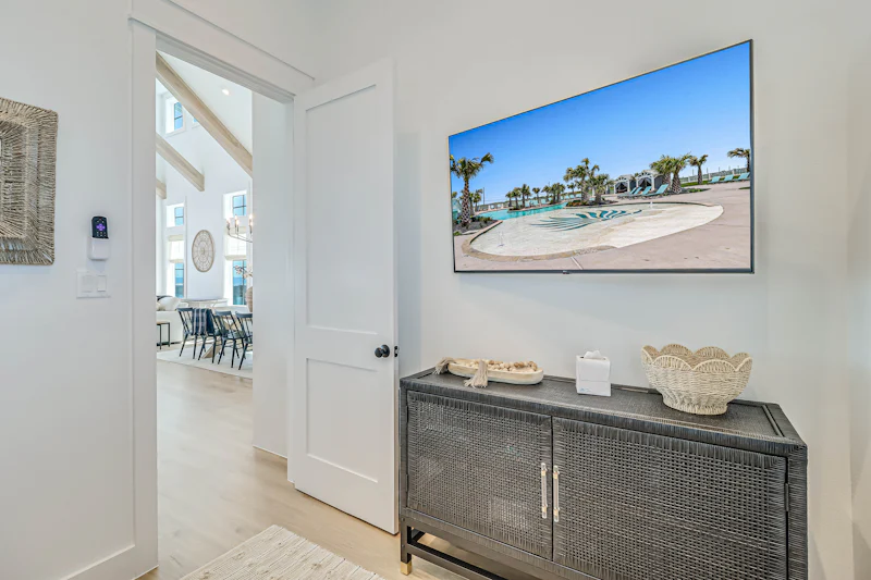 Chef's kitchen with brick backsplash