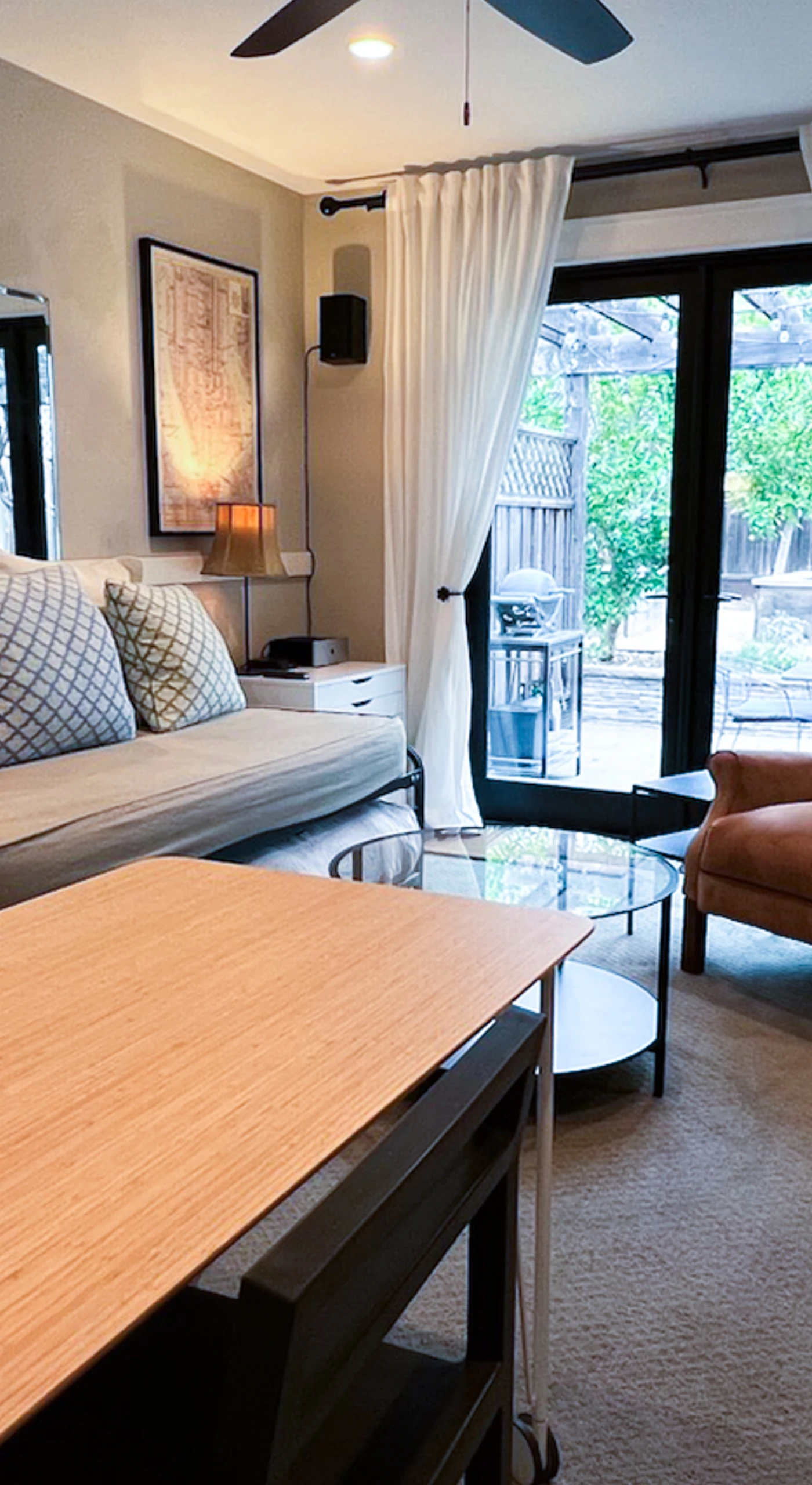 Morning sunlight fills your open-plan living space in the heart of Sonoma Springs — curl up with your wine country finds on the plush daybed or gather at the dining table to plan your next tasting.