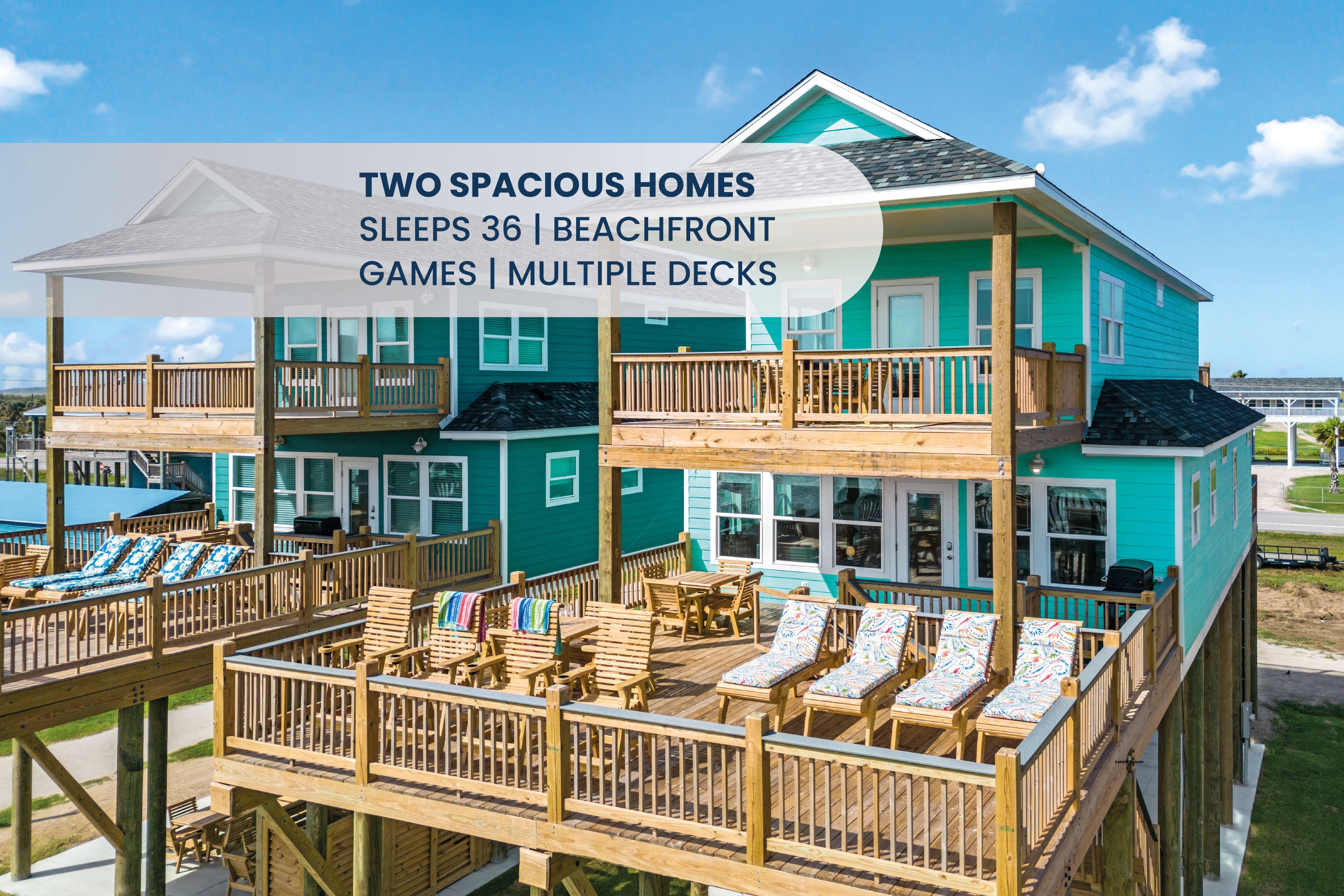Beachfront 10BR Escape | 2 Homes, Decks & Game Room