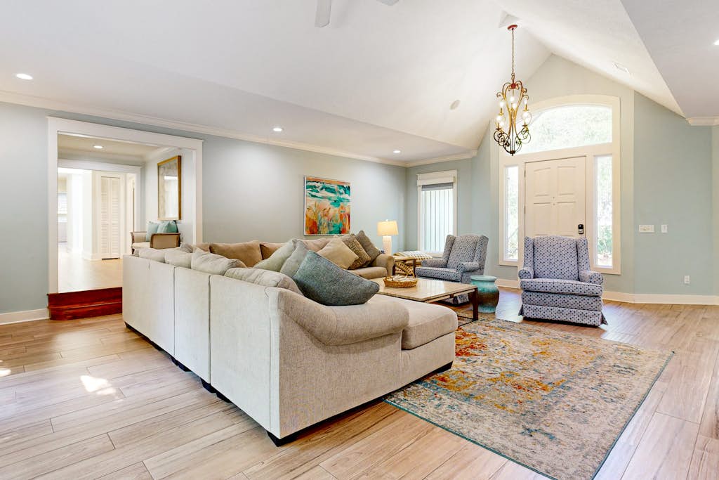 Spacious home with patio, deck, private outdoor pool, & beach access