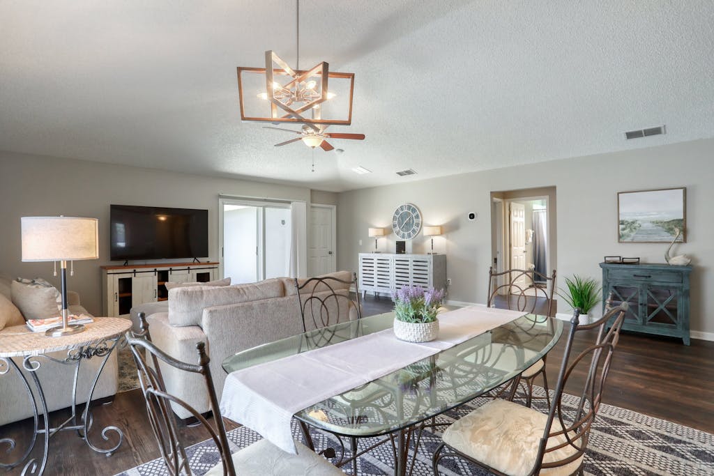 Single-story home with lagoon view, garden patio & easy drive to the beach