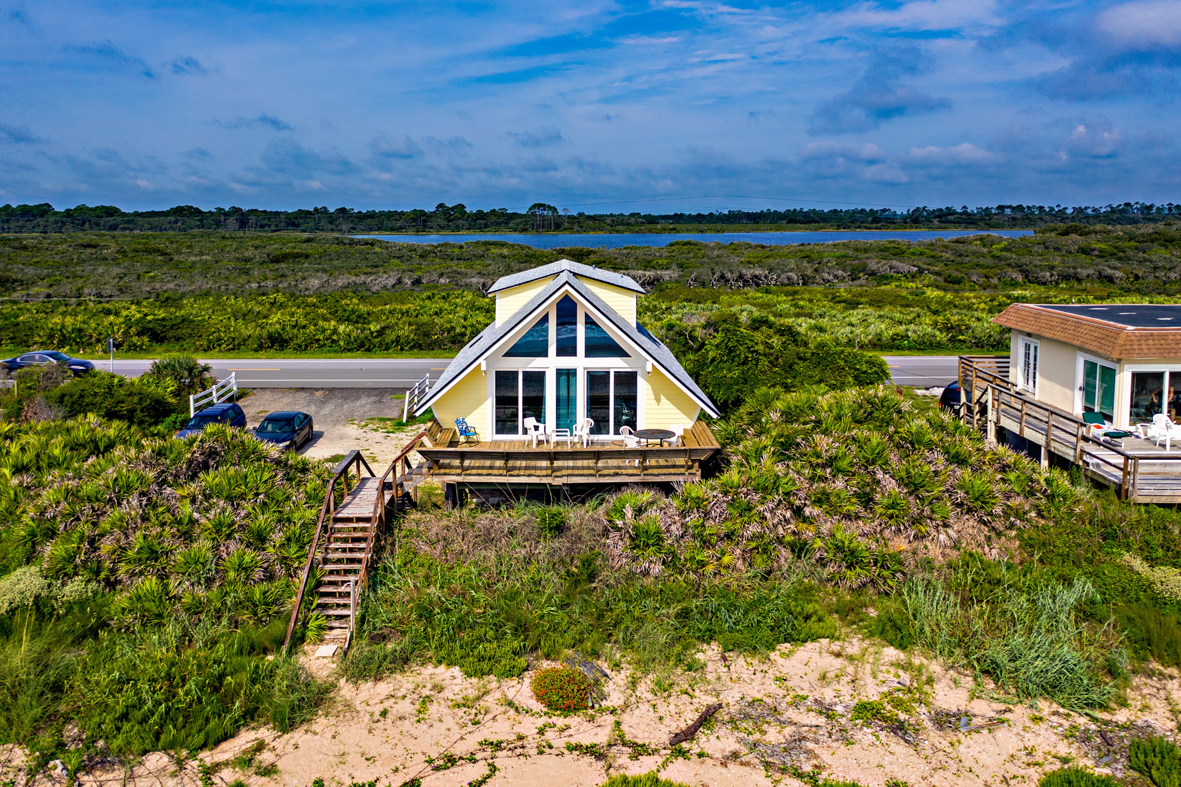 A-frame beach house steps from the ocean with deck & central AC