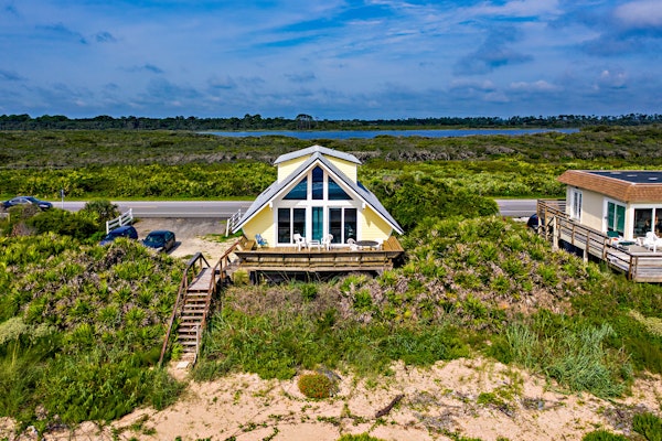 A-frame beach house steps from the ocean with deck & central AC