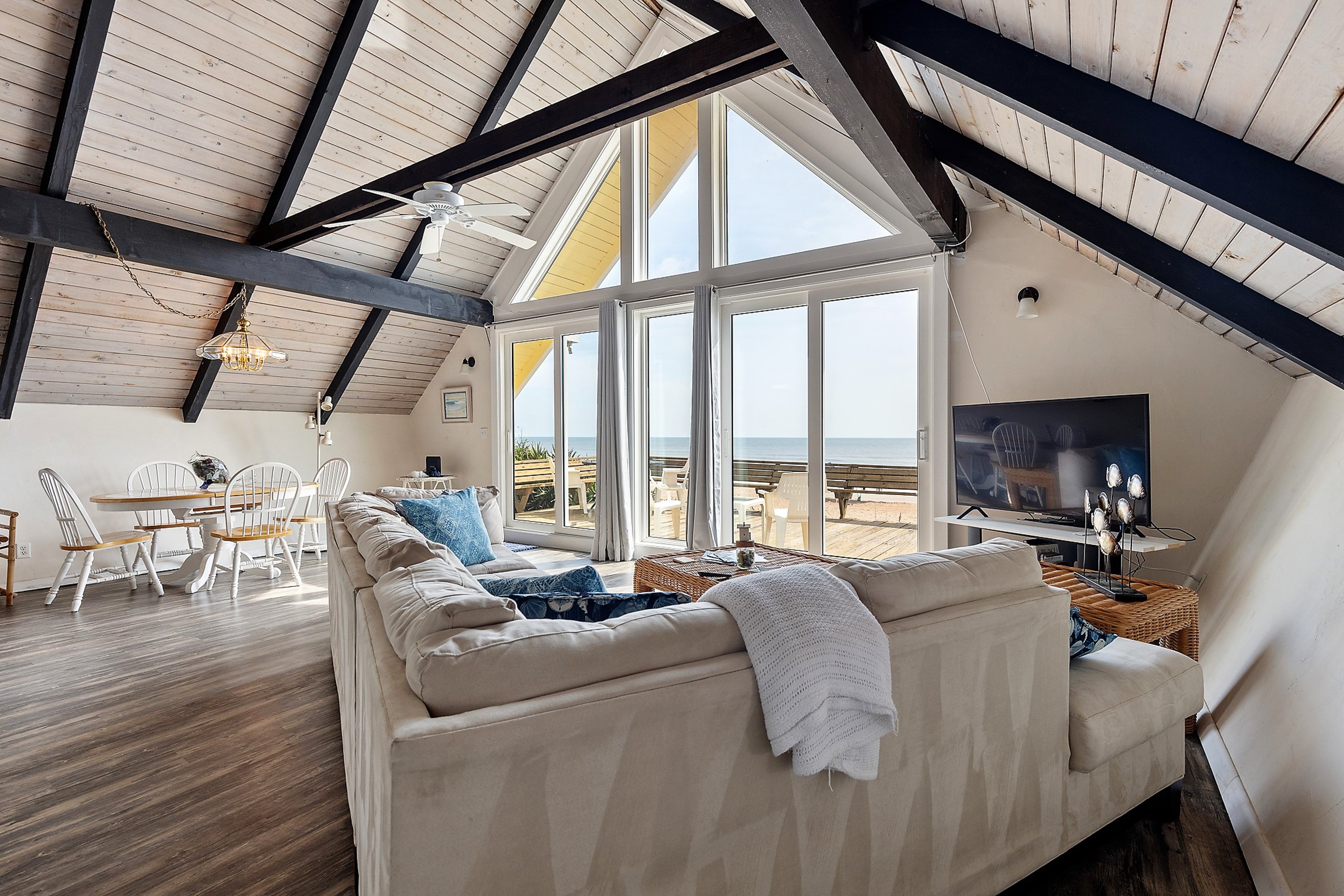 A-frame beach house steps from the ocean with deck & central AC