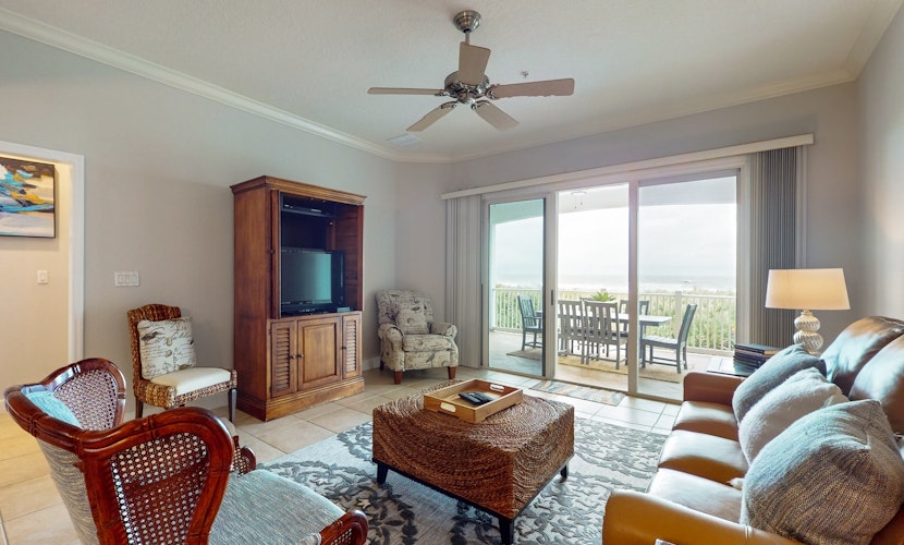 Oceanview condo with resort amenities, balcony and private beach access