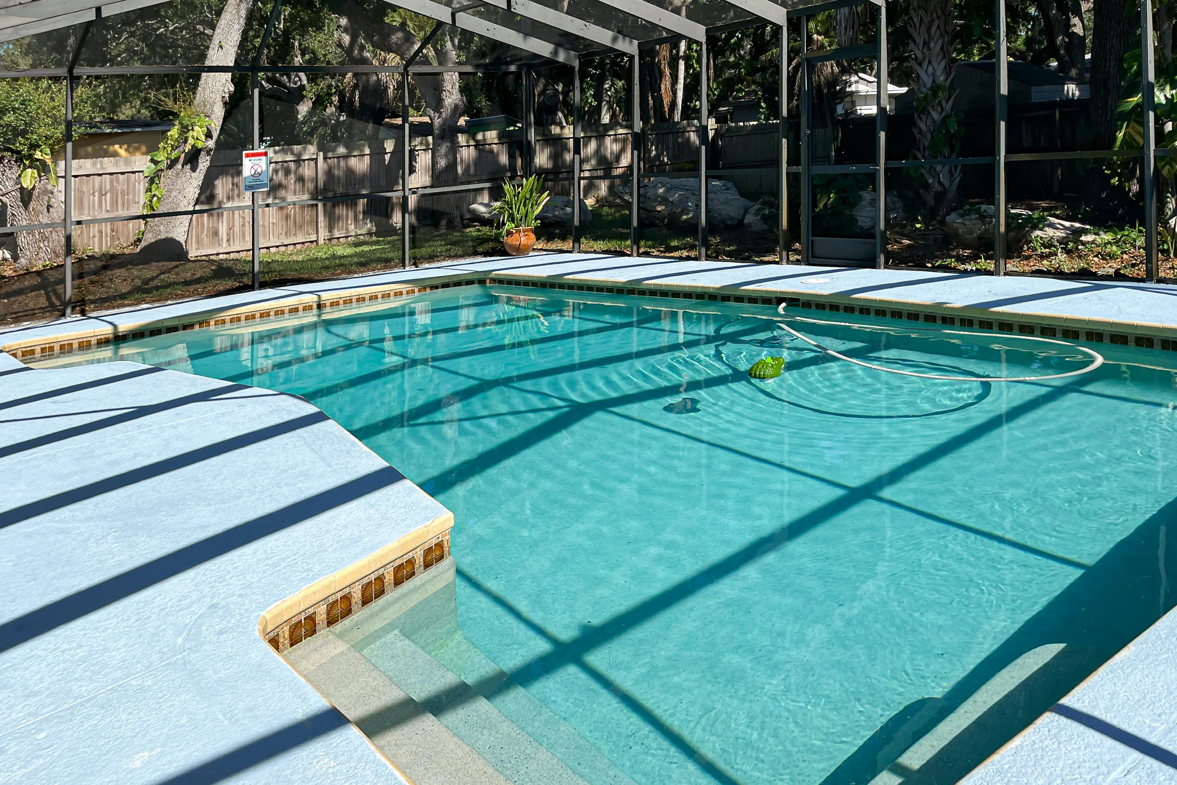 Home near the beach with private pool, enclosed patio, & W/D