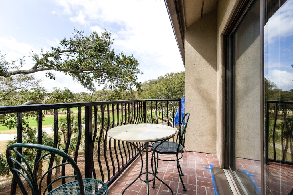 Handicap accessible villa featuring views of hole #1 at Crooked Oaks