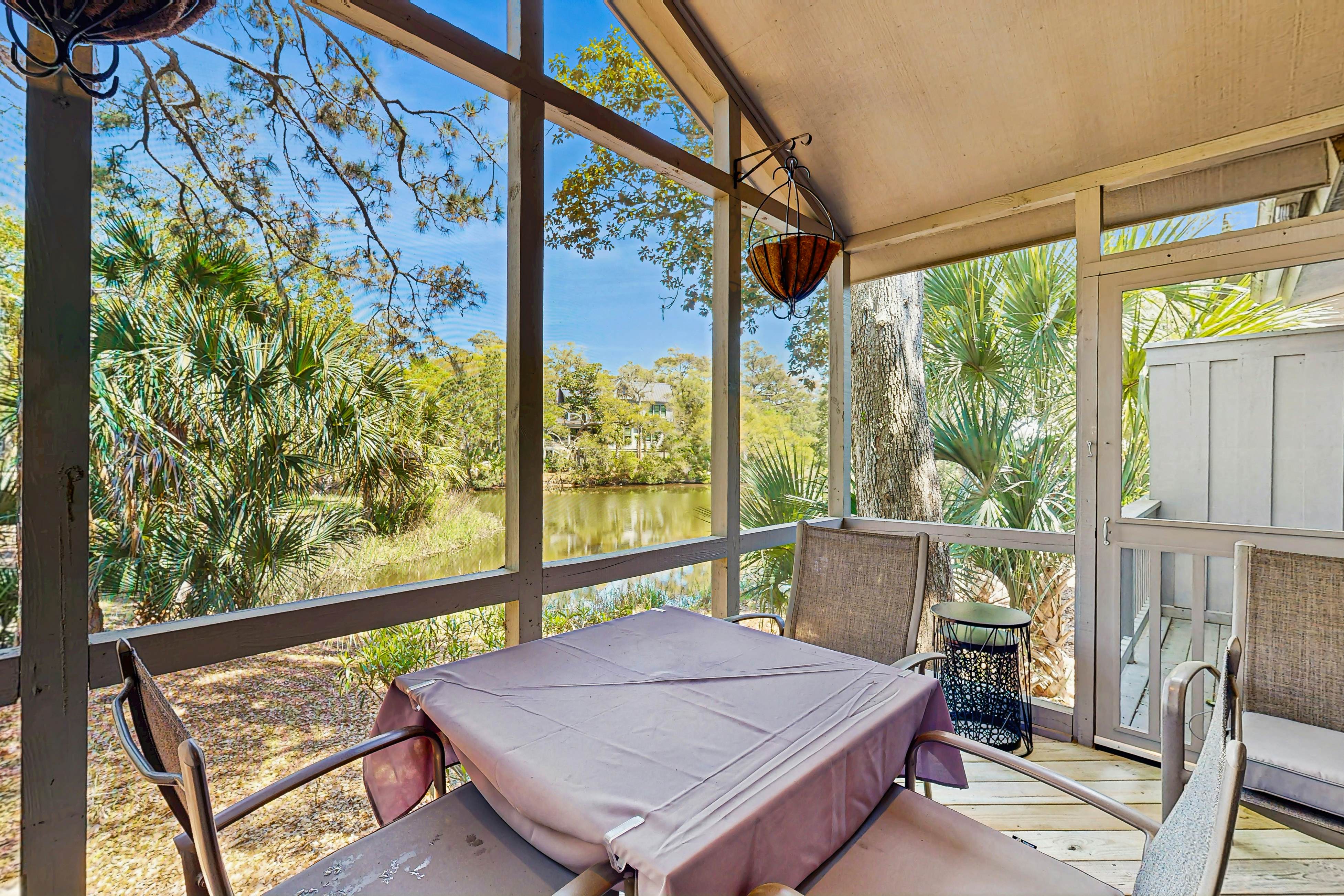 Golf course home with deck, porch & lagoon view - 1 block to beach, 1 dog OK