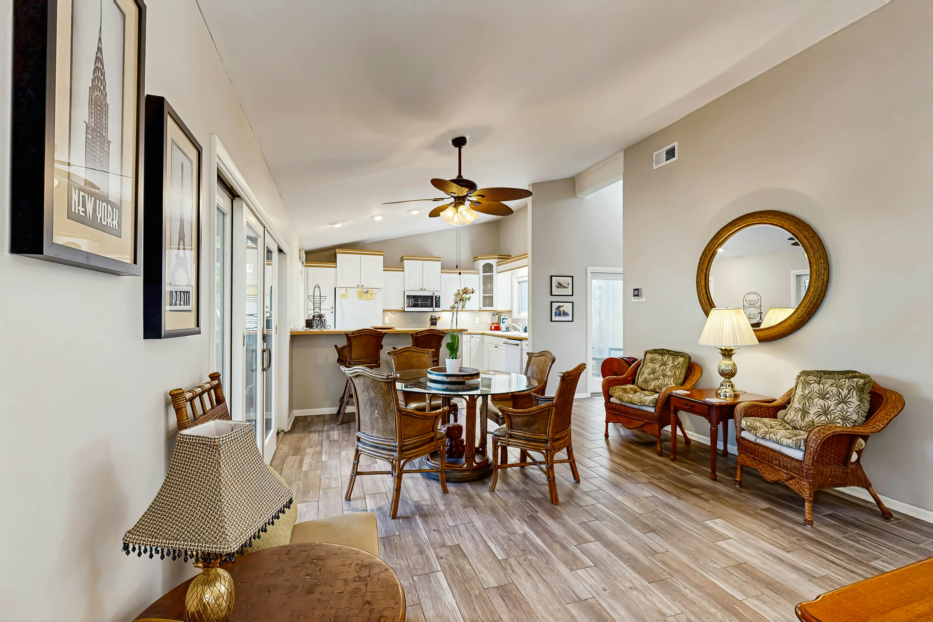 Golf course home with deck, porch & lagoon view - 1 block to beach, 1 dog OK