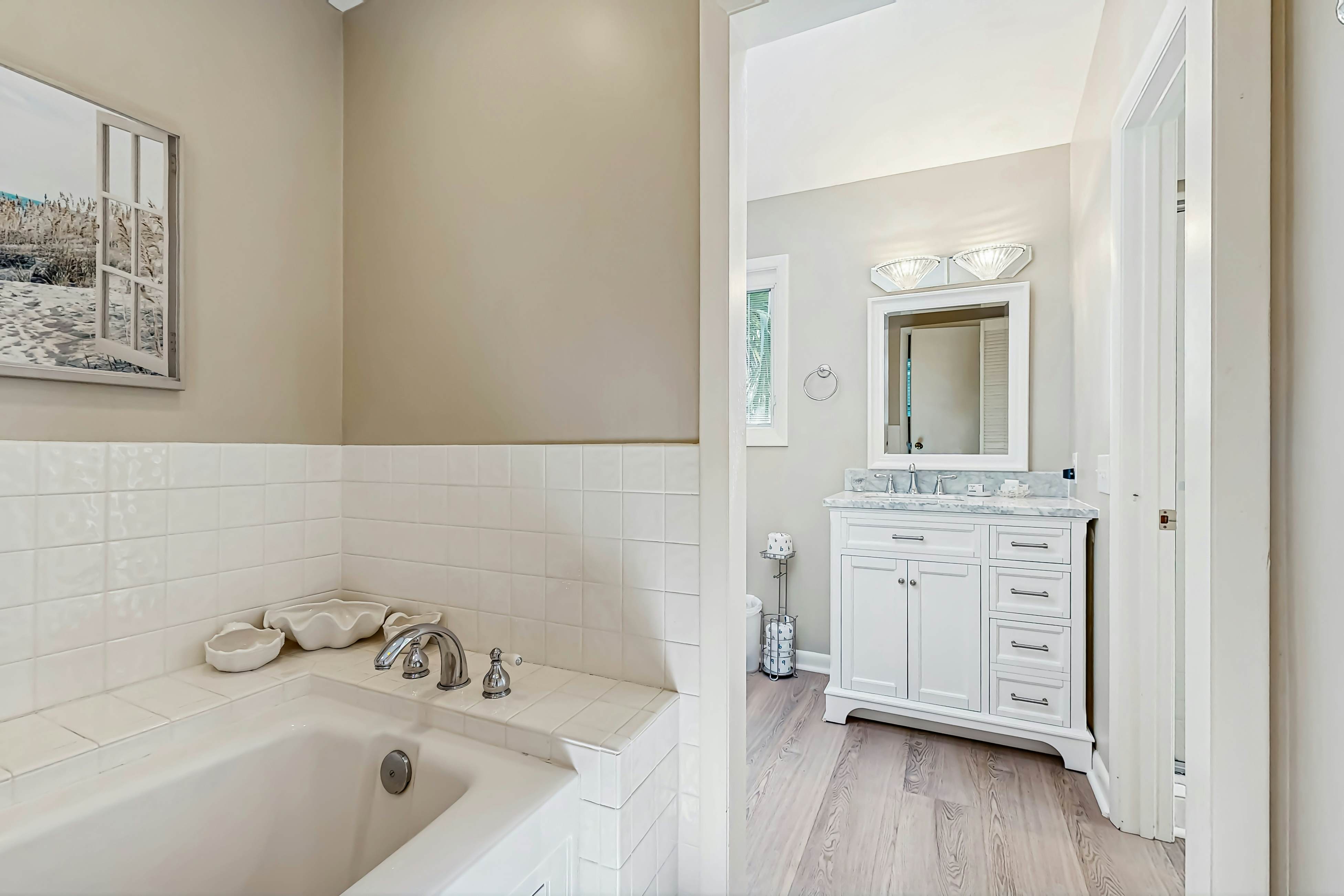 Golf course home with deck, porch & lagoon view - 1 block to beach, 1 dog OK