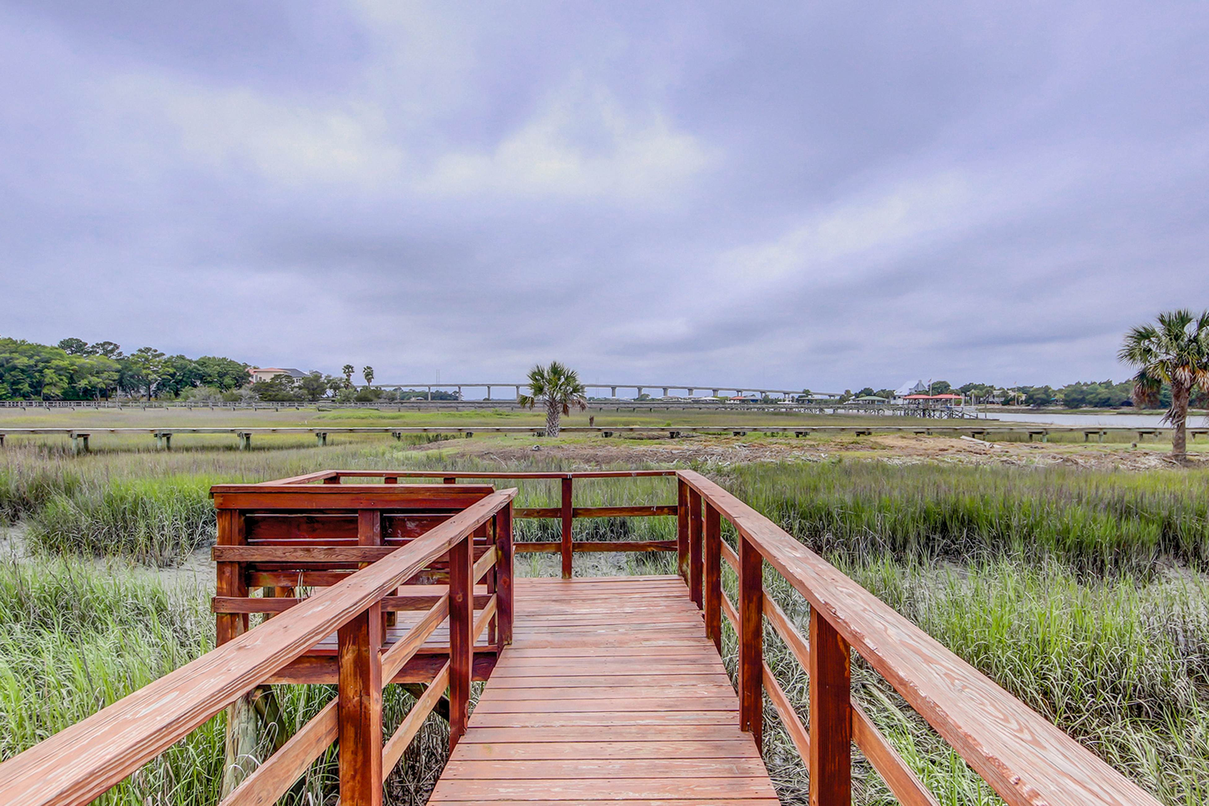 Beautiful home on lush lot with boardwalk to marsh, large deck, wifi, central ac