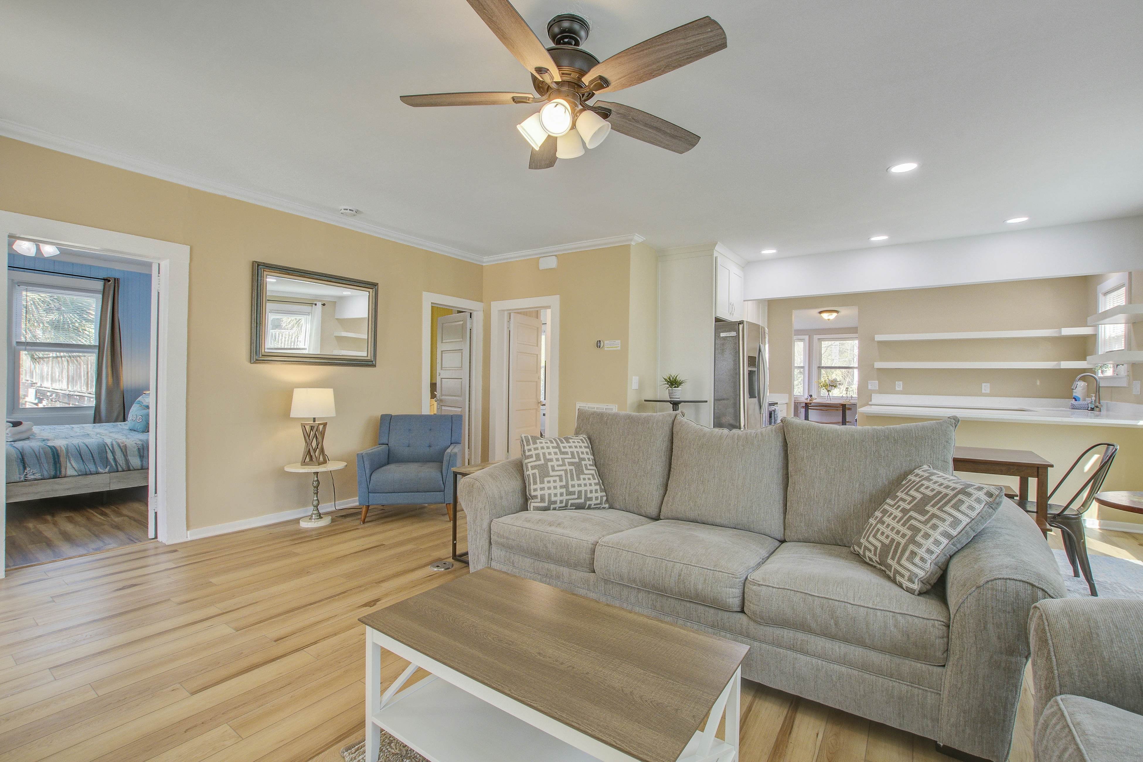 Charming home steps from beach with two full kitchens, deck, patio, WiFi & AC