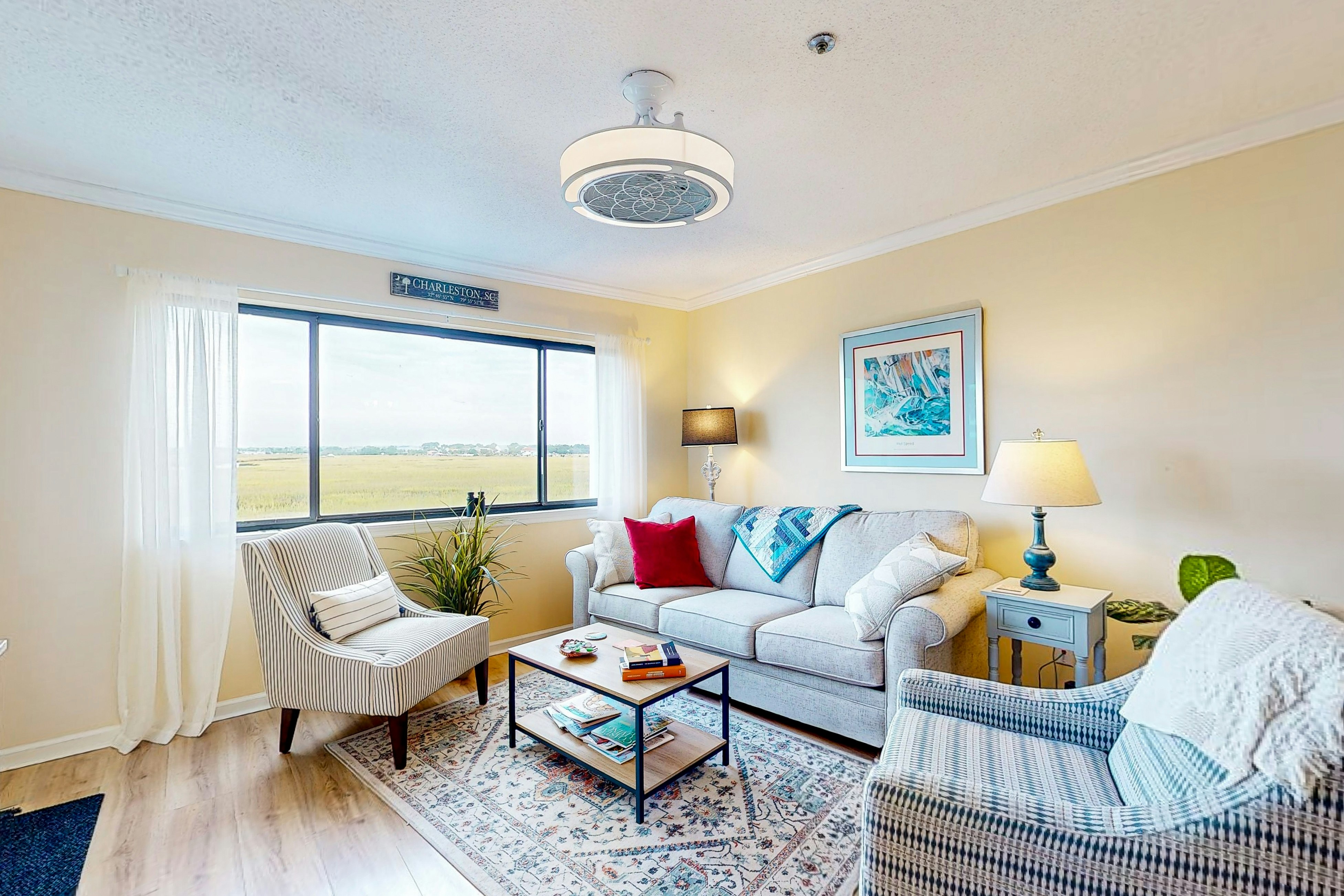 Marsh-view condo with on-site pool, tennis, & private balcony