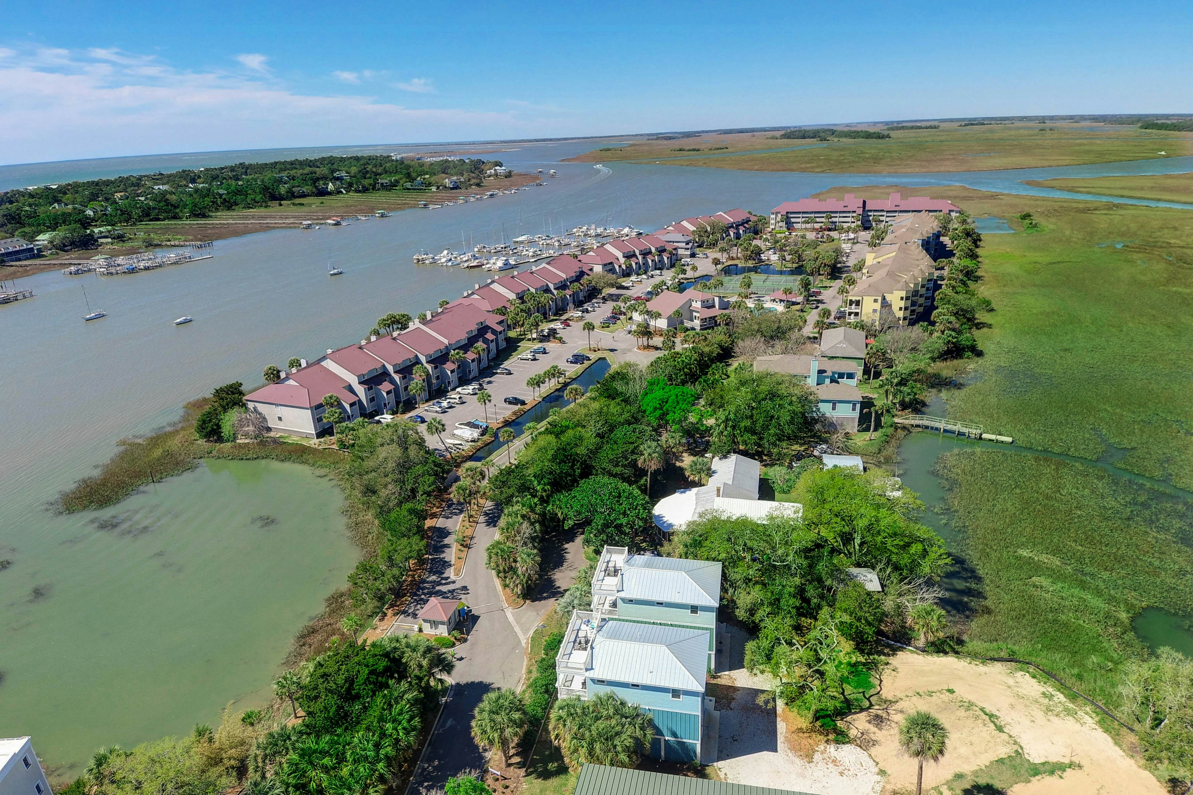 Marsh-view condo with on-site pool, tennis, & private balcony