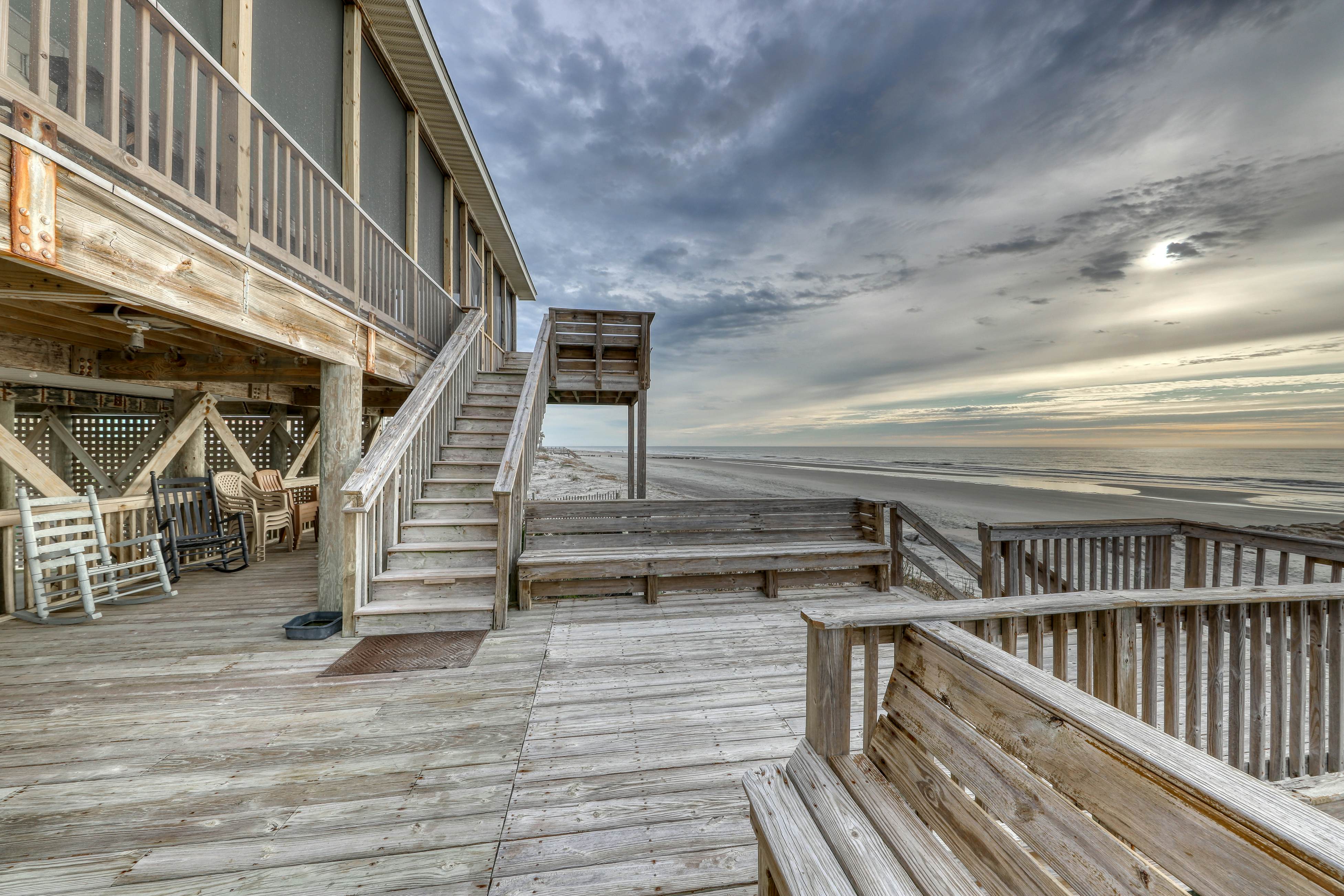 Raised oceanfront home with elevator & outdoor shower just steps from beach