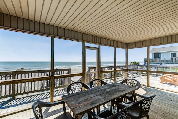 Oceanfront home with private beach access, screened porch & large deck