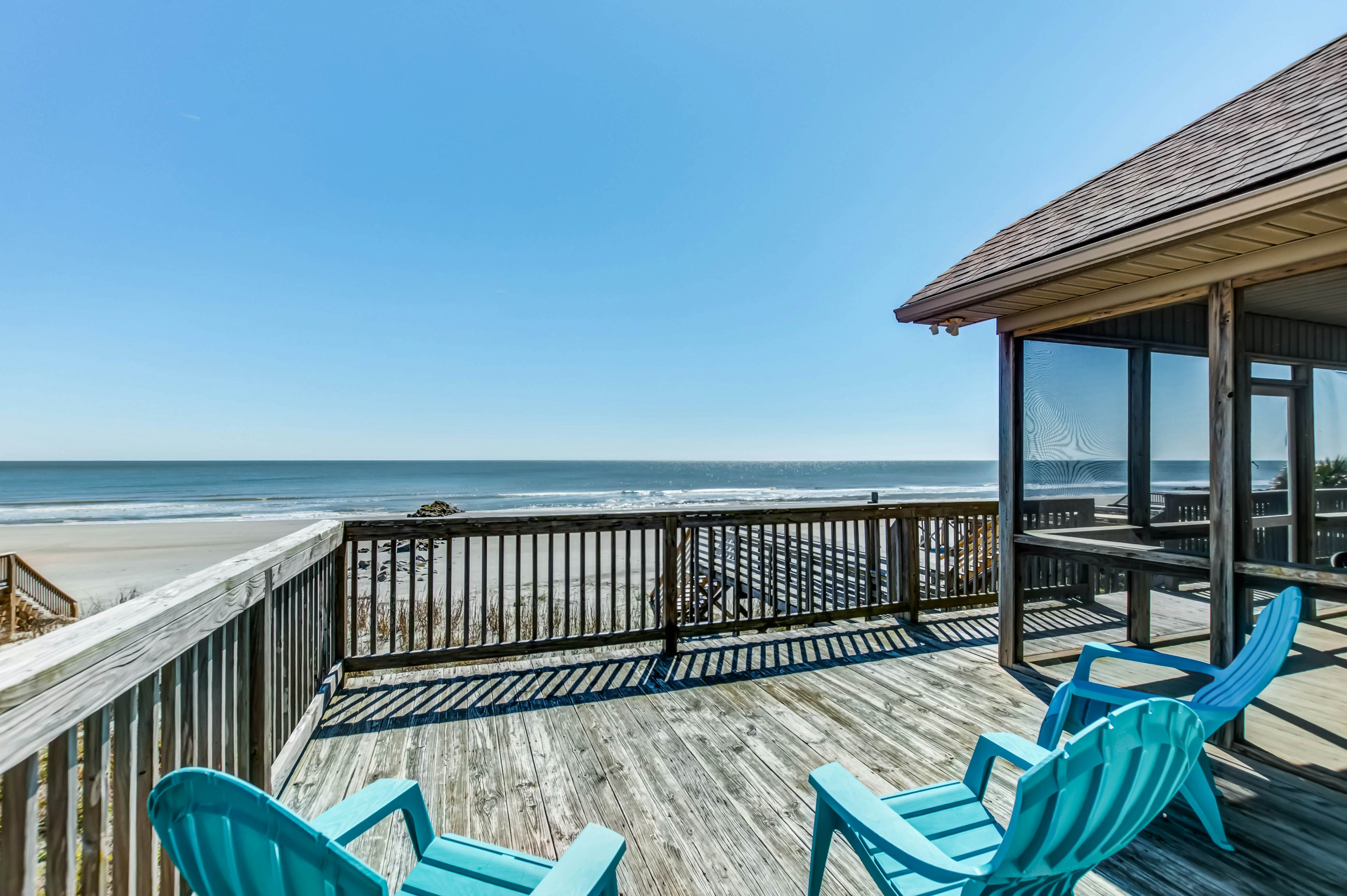 Oceanfront home with private beach access, screened porch & large deck