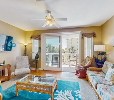 First-floor beach condo w/Gulf and ocean views and two covered decks