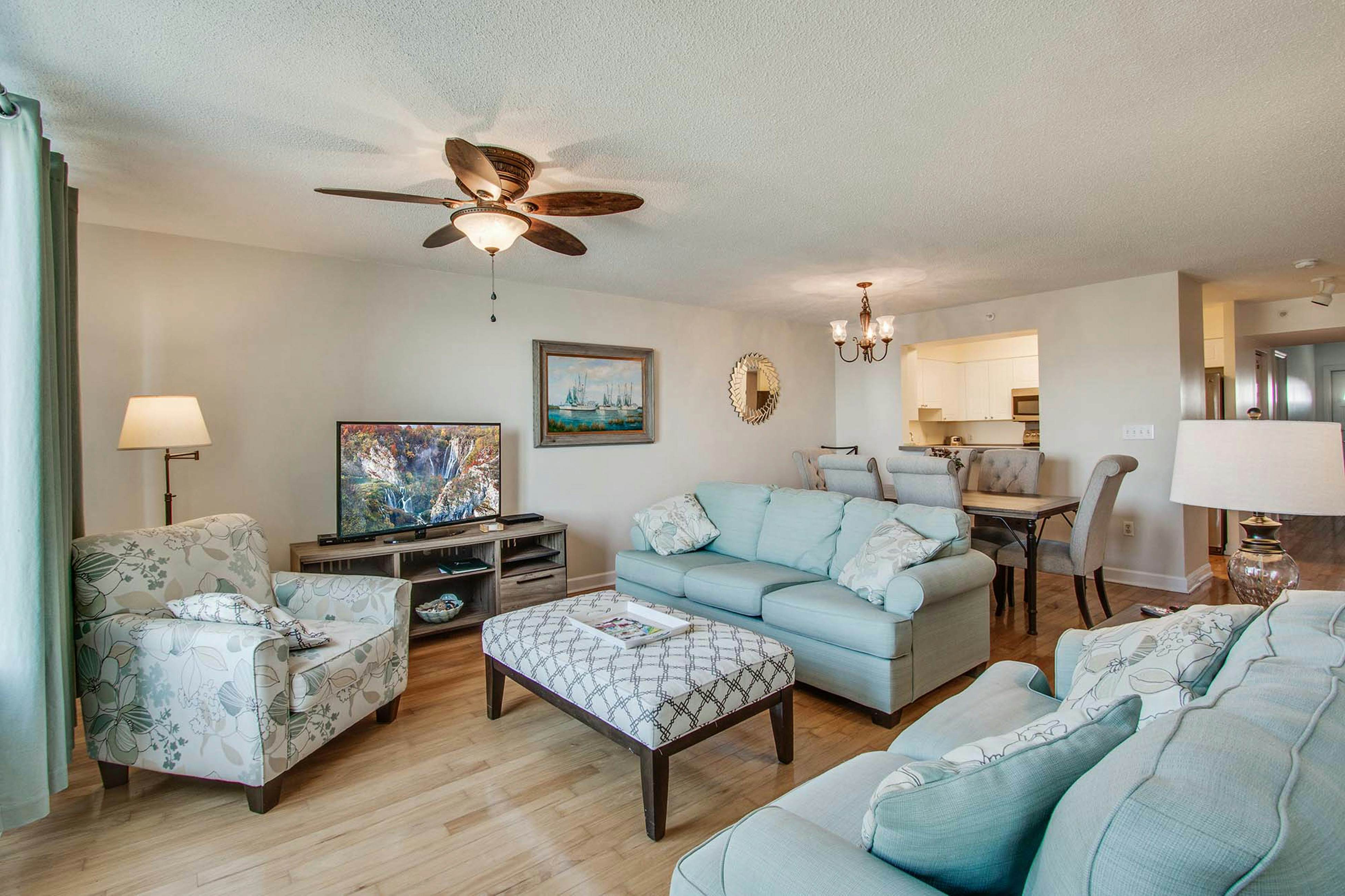 Second-floor condo with river views and access to a community pool