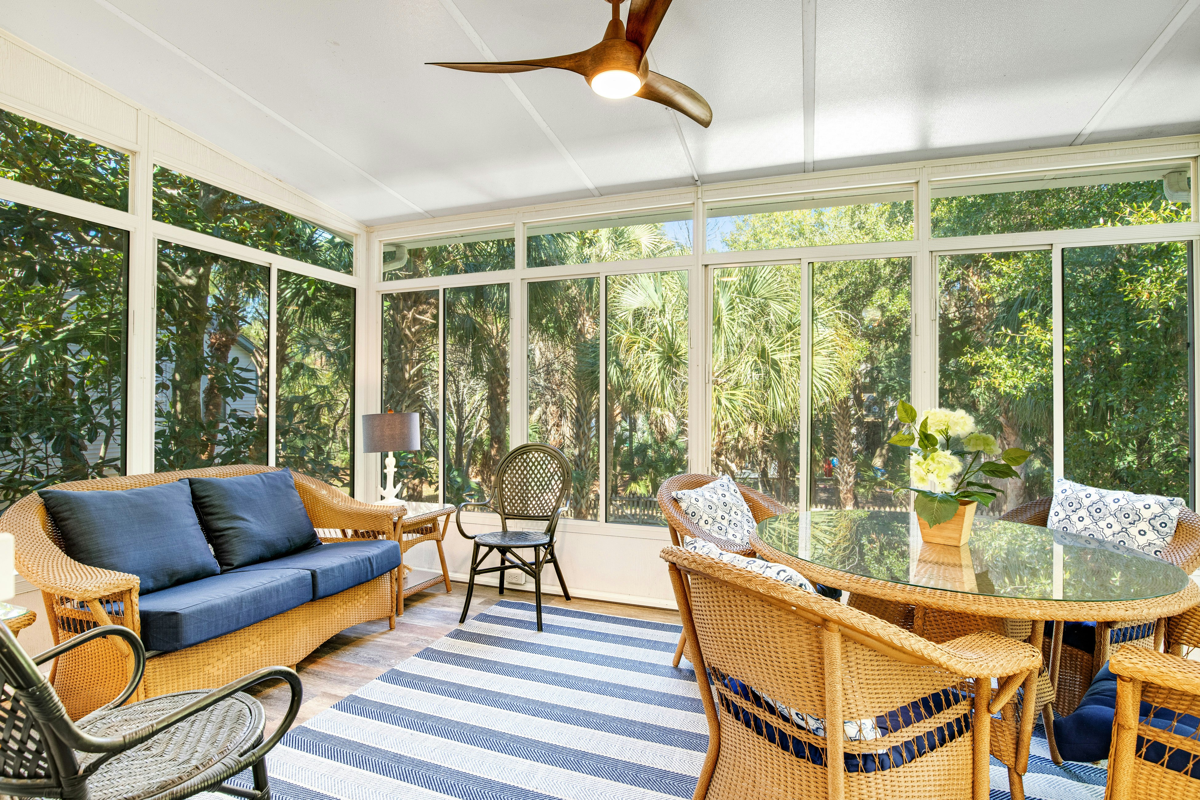 Palmetto-lined home with porches, yard & hammock - walk to beach/town