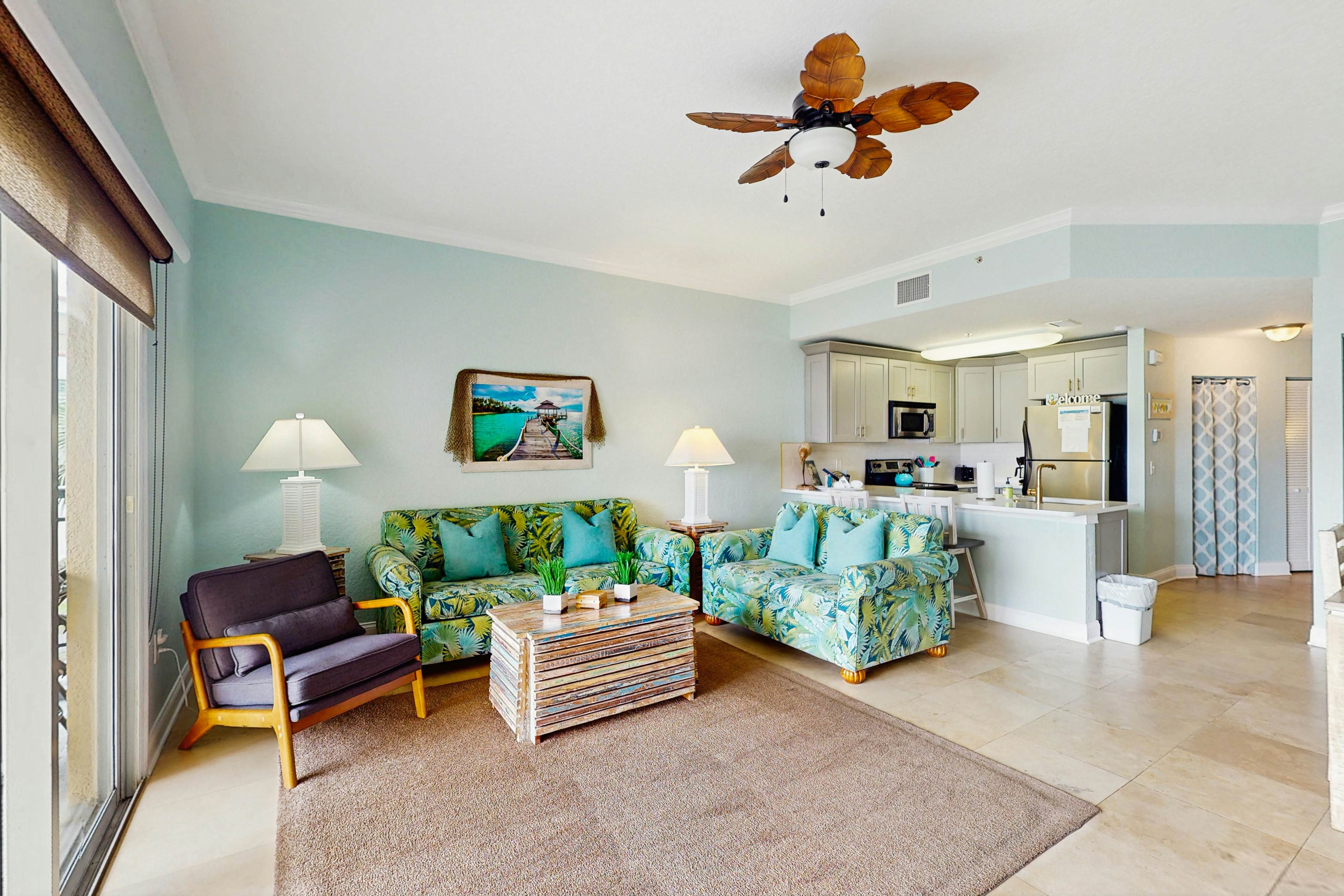Water-view condo with pool, hot tub, pier, private balcony, AC, & washer/dryer