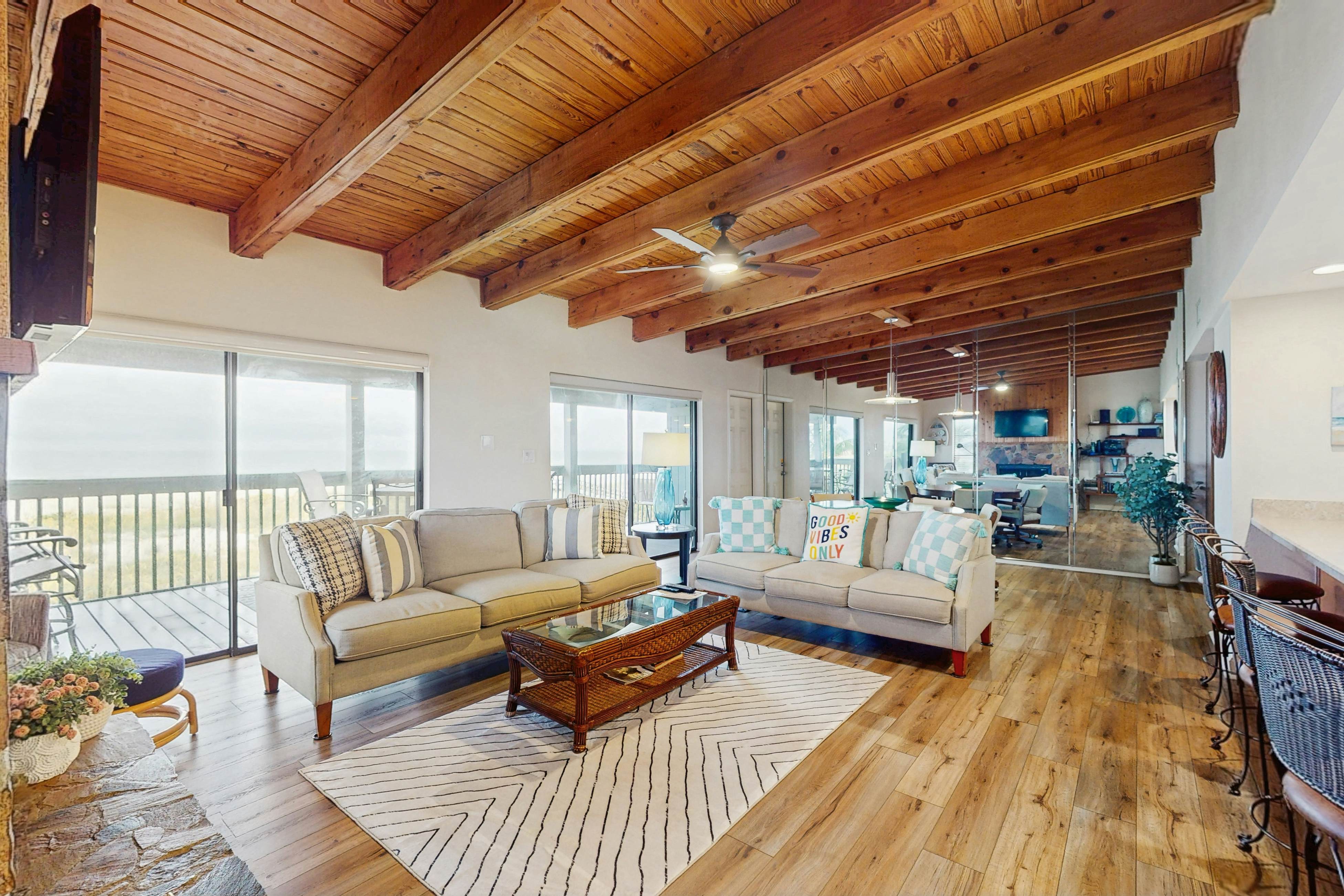 3rd-floor beachfront condo with beach access, pool, Gulf views, W/D, balcony, AC