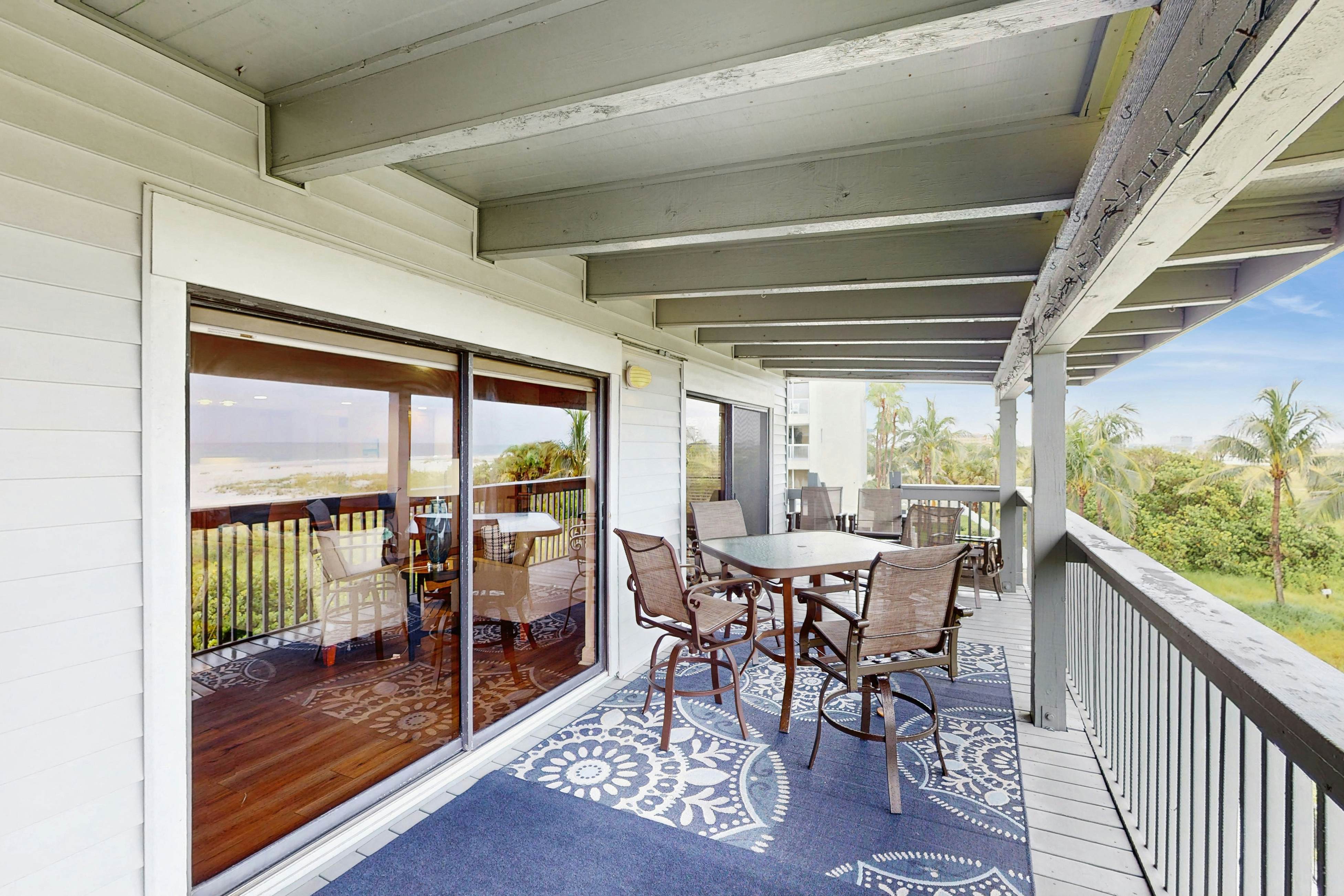 3rd-floor beachfront condo with beach access, pool, Gulf views, W/D, balcony, AC