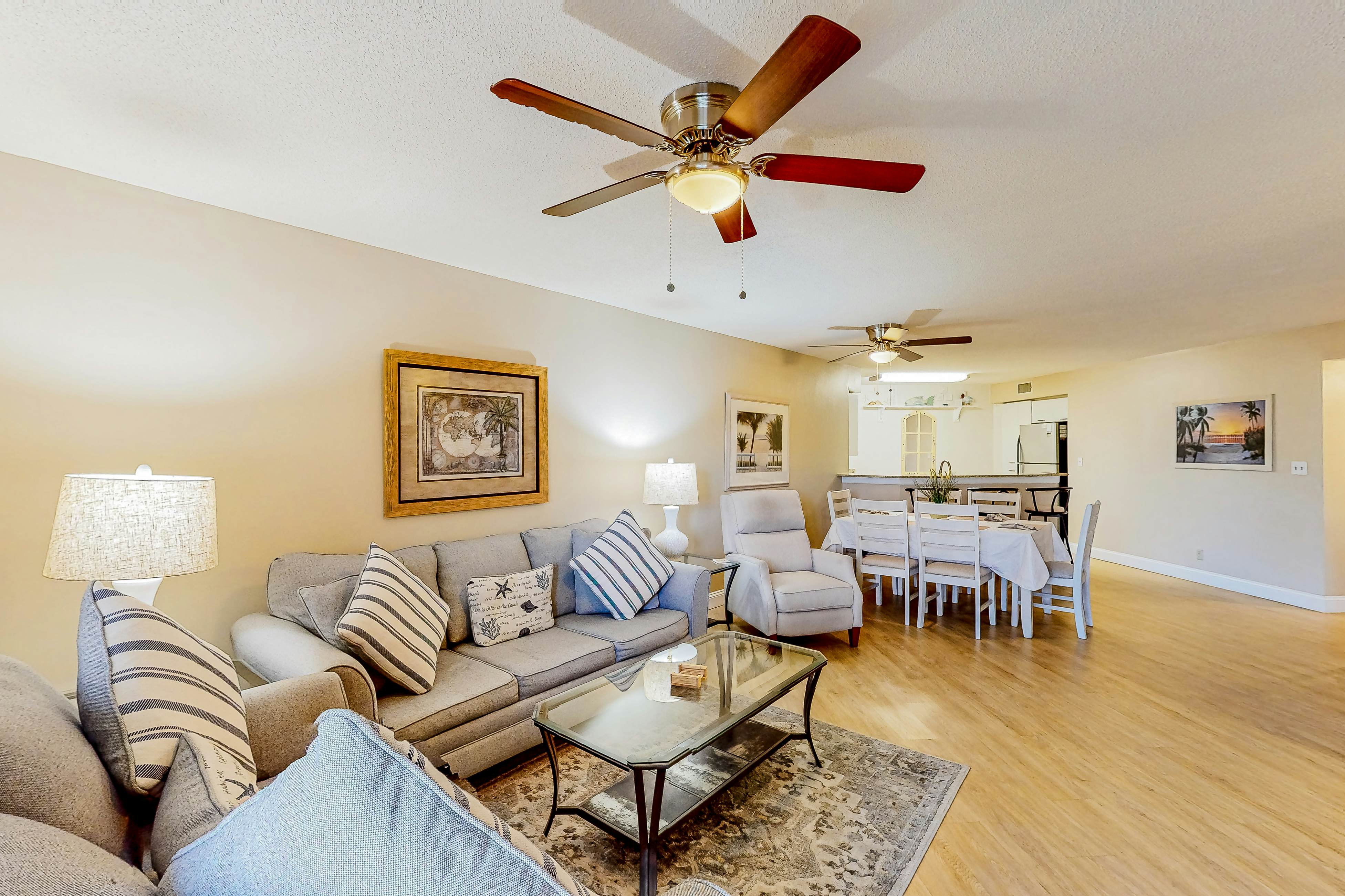 Ground-floor condo with golf course views, pool & beach access