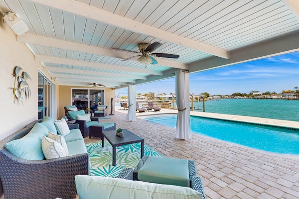 Chic waterfront retreat with private pool and outdoor kitchen near the beach