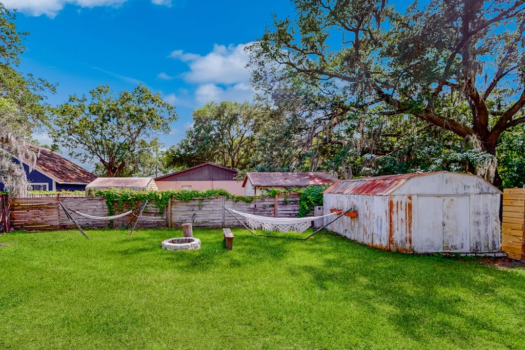 Dog friendly home with fenced yard firepit washer dryer and central AC