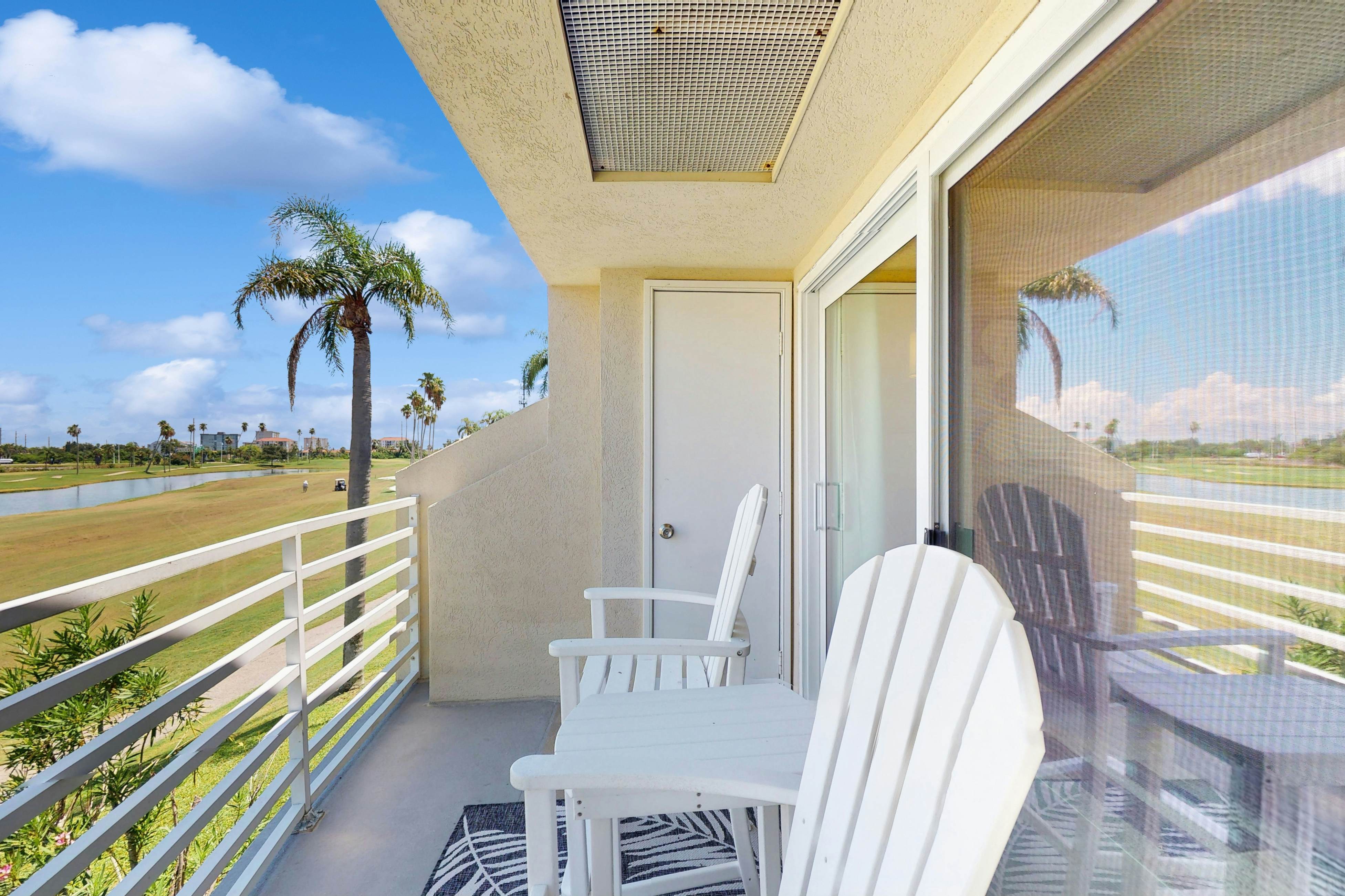 Golf-view retreat with heated pool and hot tub - central AC & private W/D