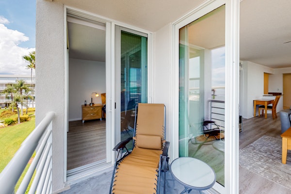 Water view condo with private beach pool and hot tub snowbird friendly