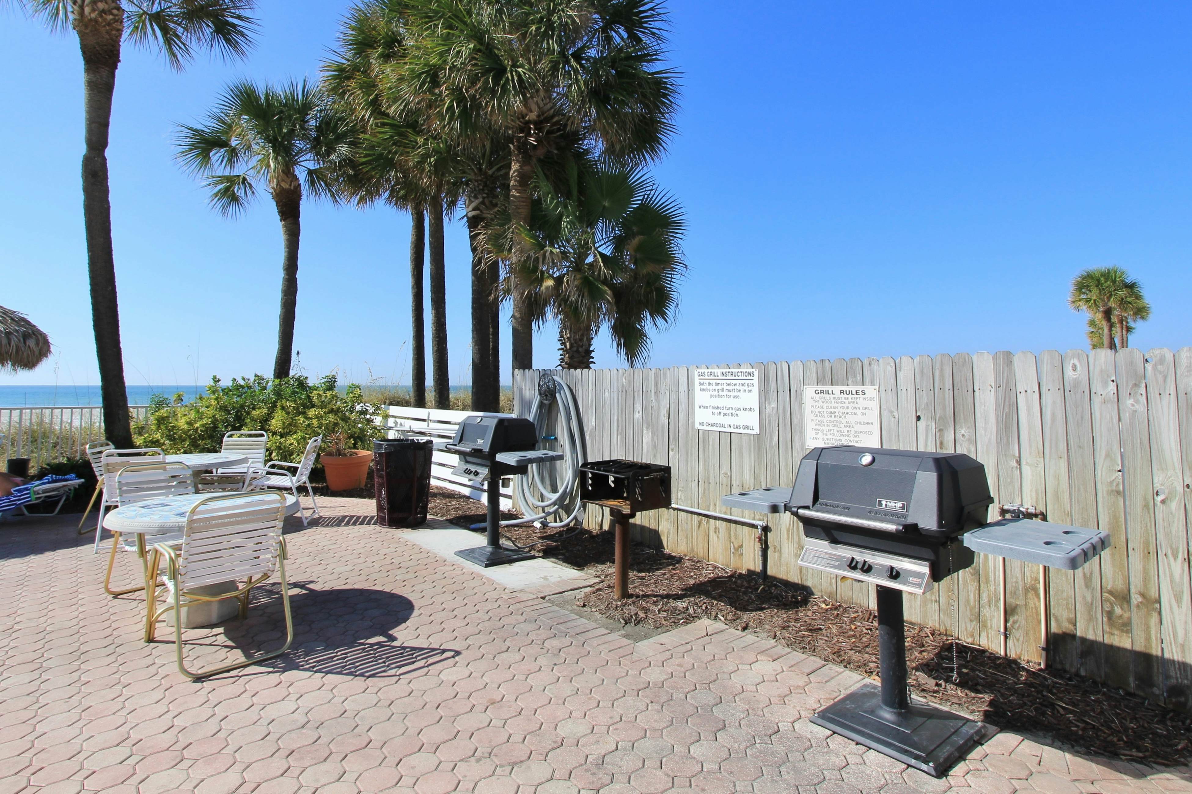 Upscale, beachfront condo with dual balconies, Gulf view, pool, hot tub & bocce
