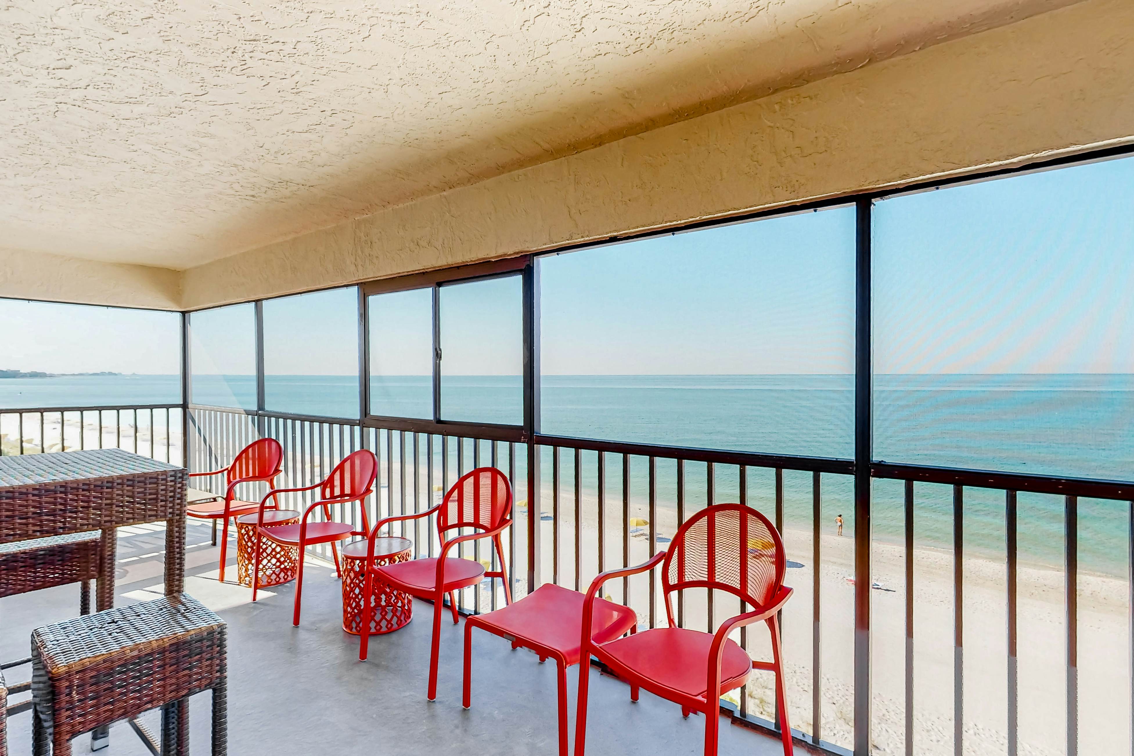 Renovated beachfront condo with pool, amazing Gulf views & washer/dryer