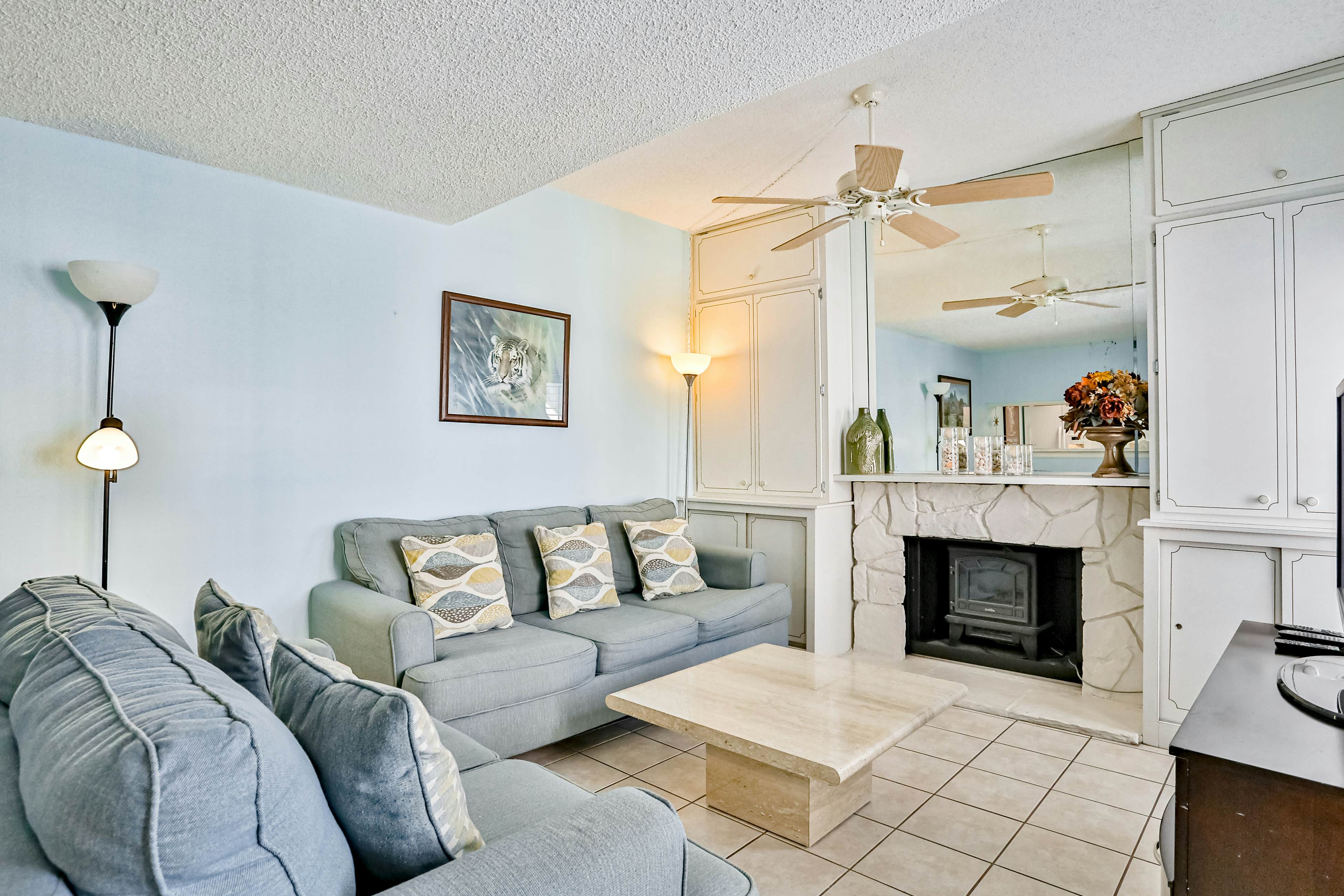 Water-view condo with balcony, pool & W/D - walk to beach