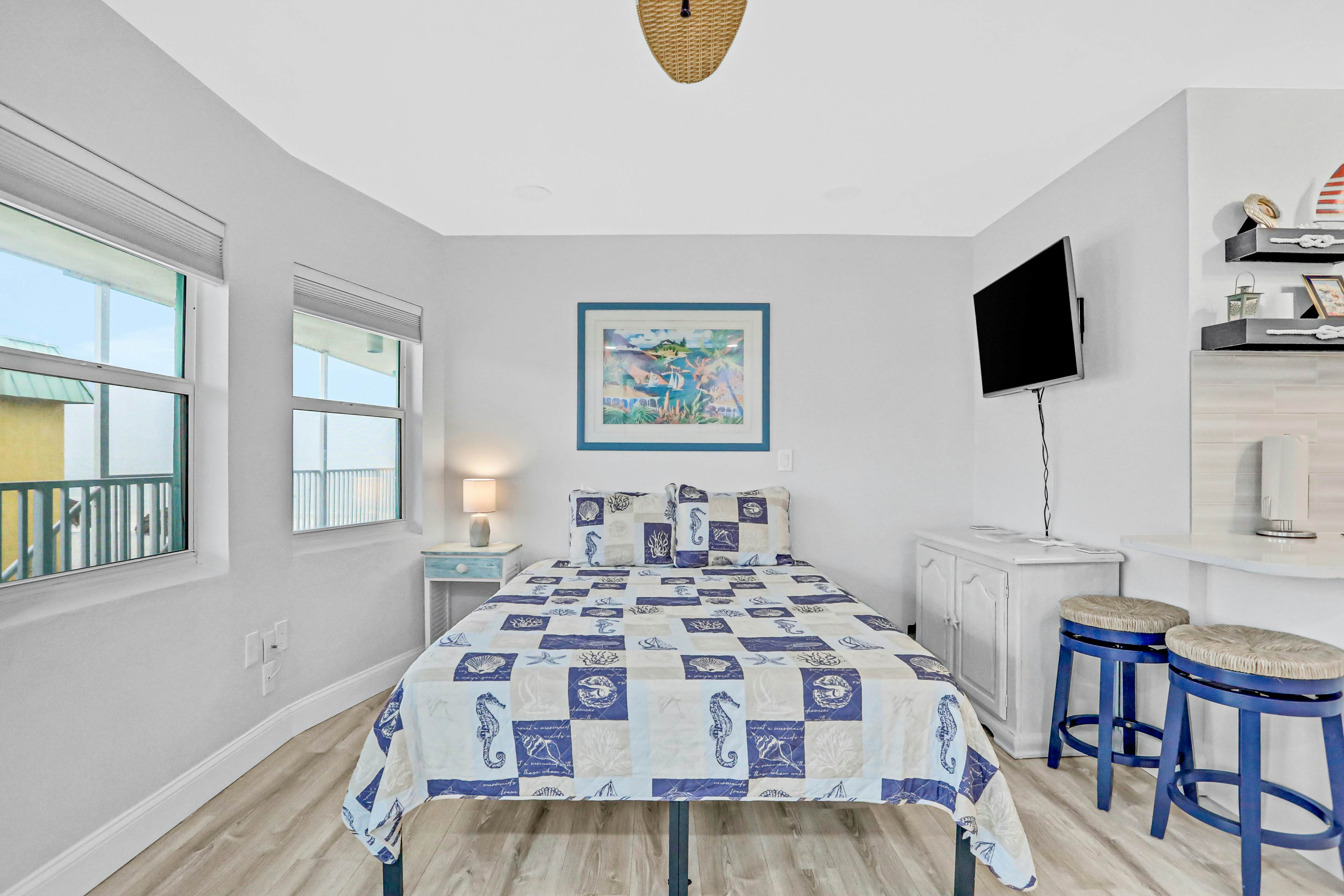 Beachfront studio with grilling area & shuffleboard - steps to sand