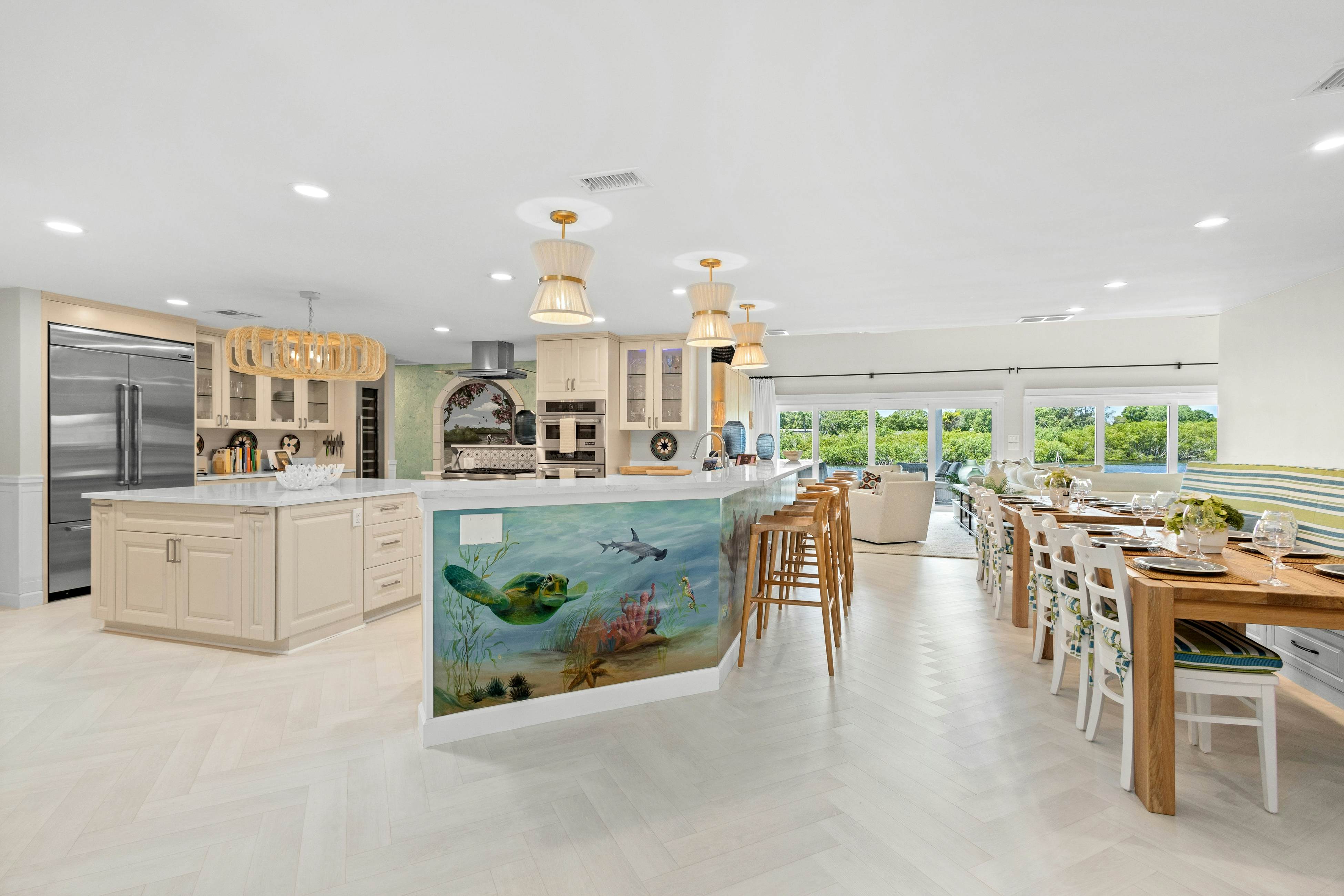 Modern indulgence with media room, expansive waterway views, AC, WD and Wifi