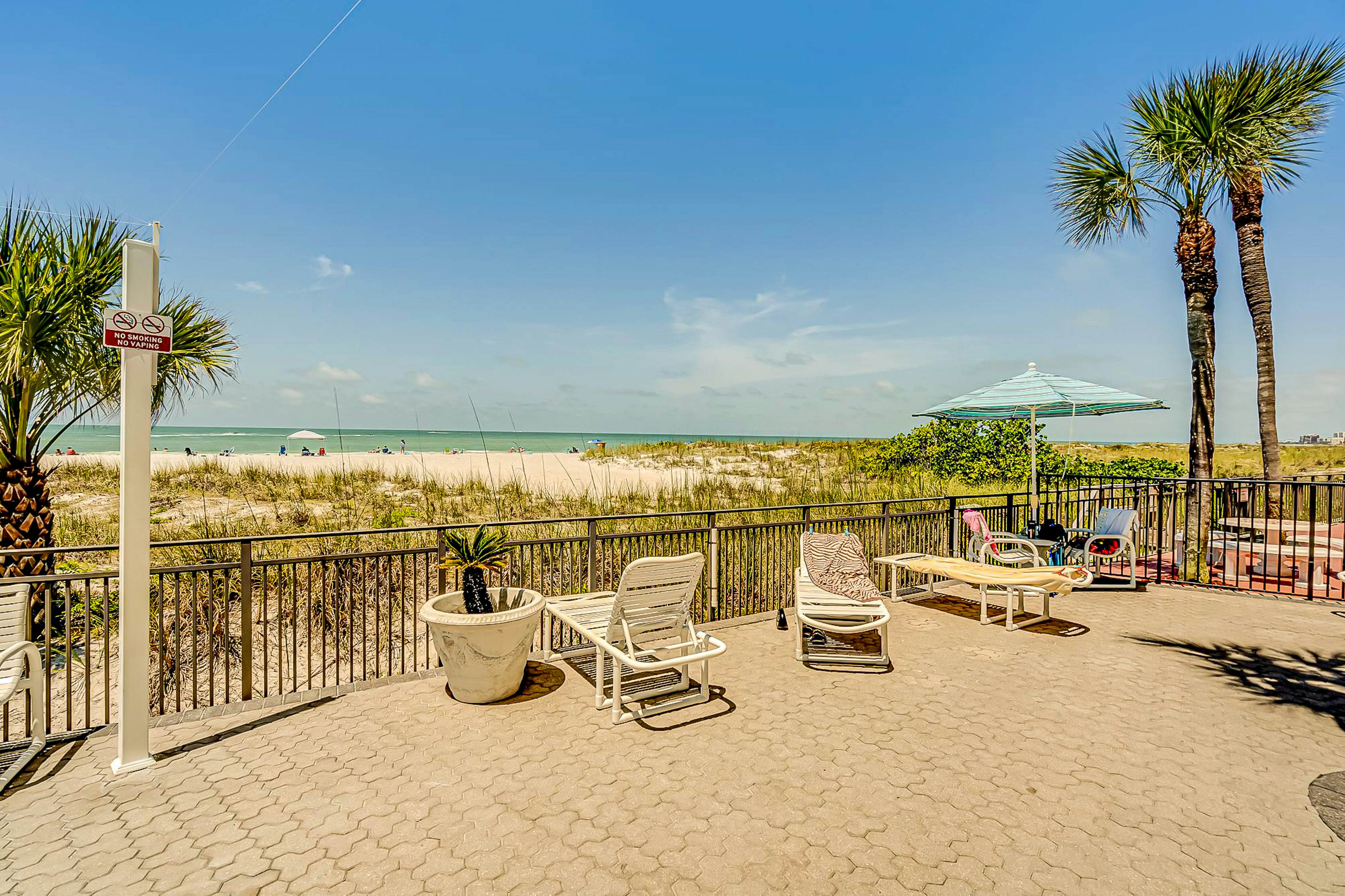Gulf-front getaway with sunset-view balcony, beachfront pool & easy beach access