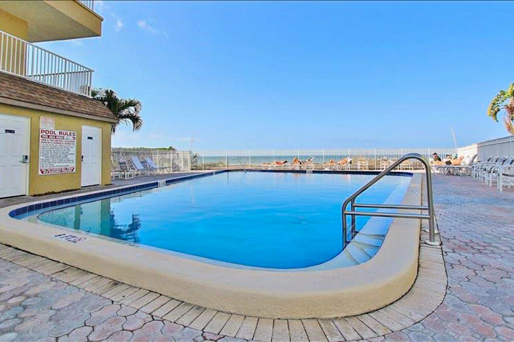 Spacious beachfront condo with lovely Gulf views balcony heated pool and AC