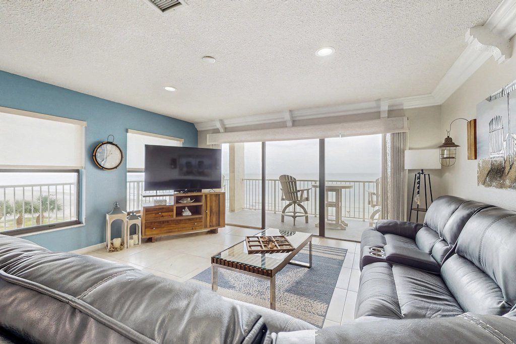 Coastal condo with sweeping Gulf views and wraparound balcony dogs welcome