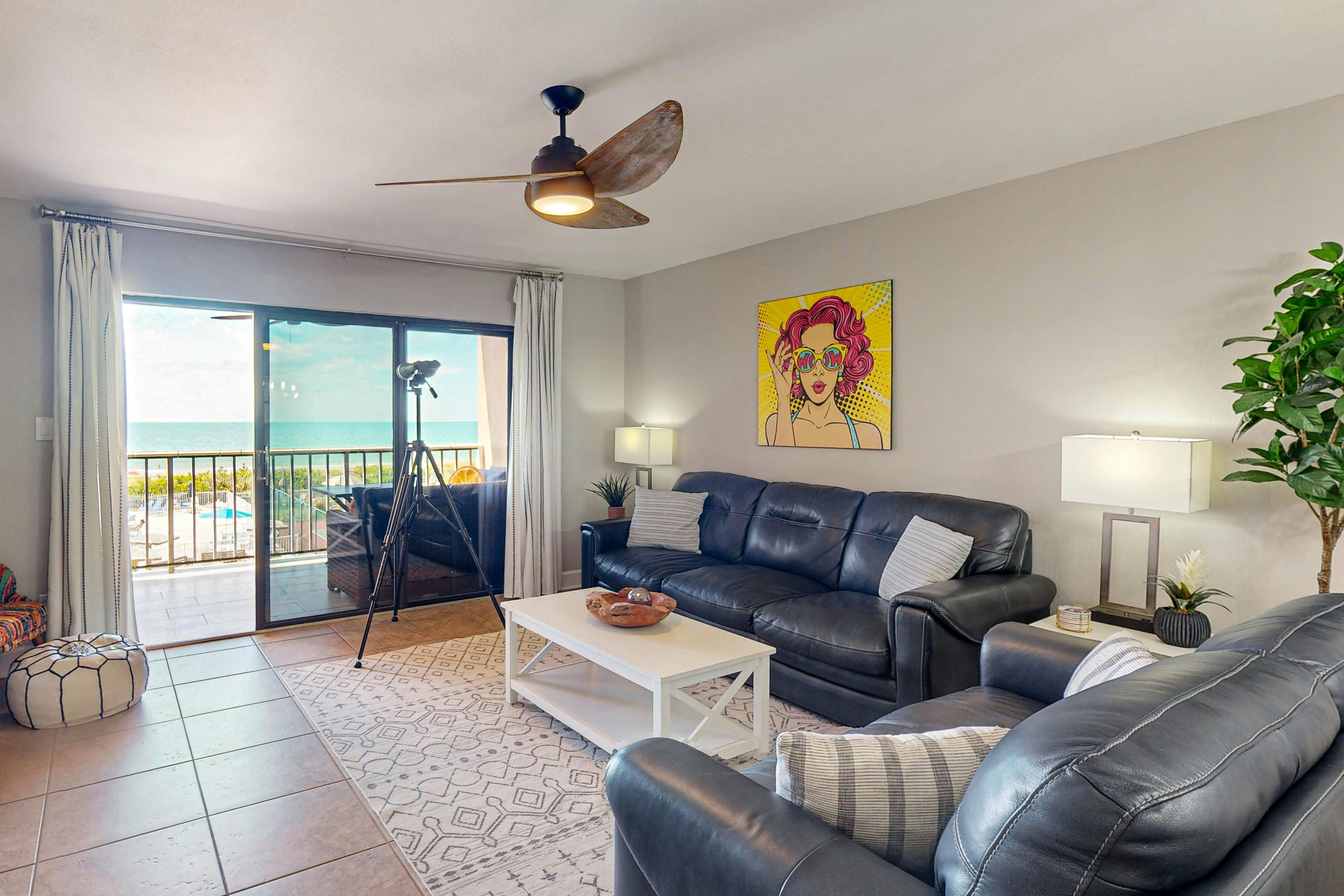 Dog-friendly beachfront condo with pool, hot tub, tennis & AC -snowbird-friendly