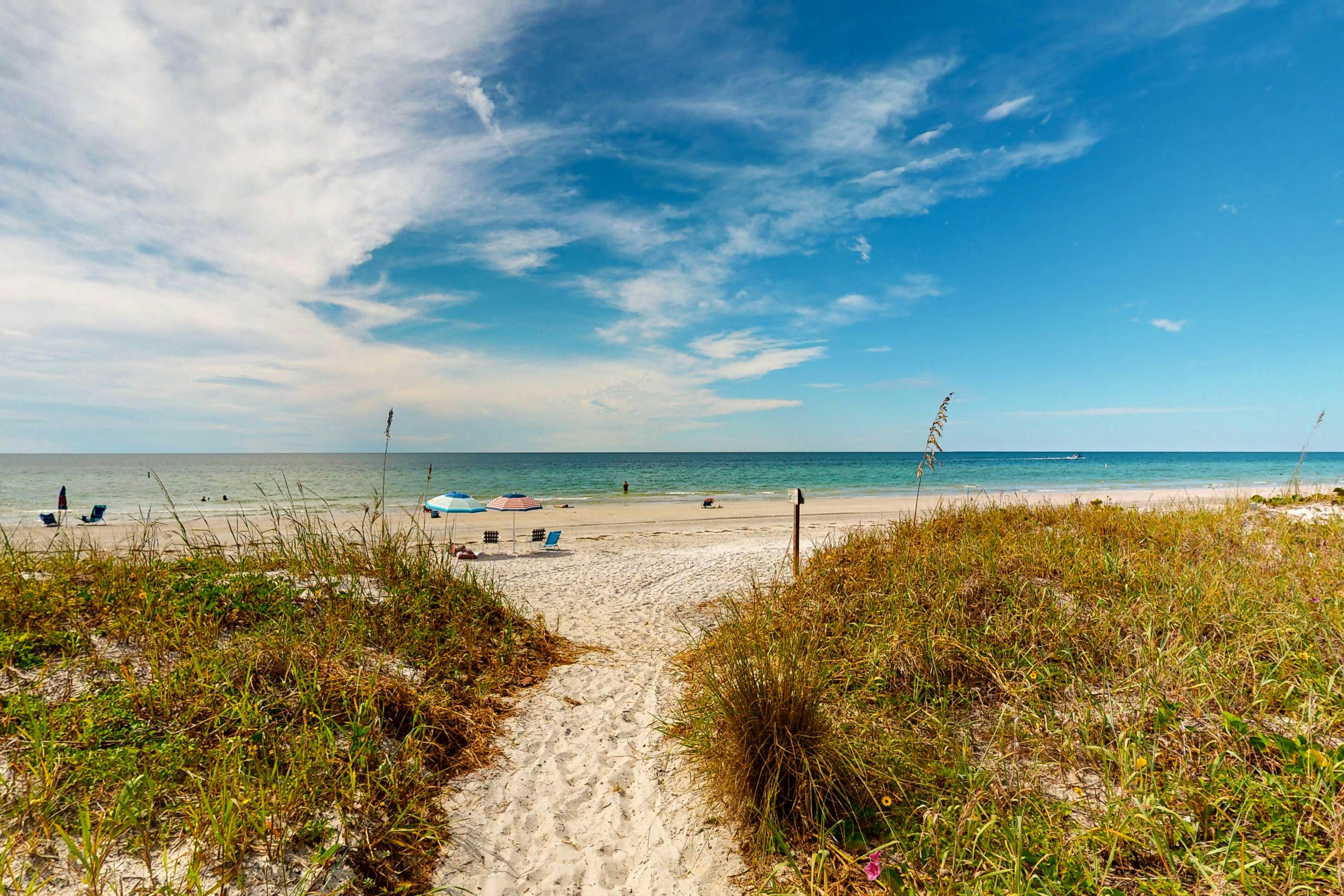 Dog-friendly beachfront condo with pool, hot tub, tennis & AC -snowbird-friendly