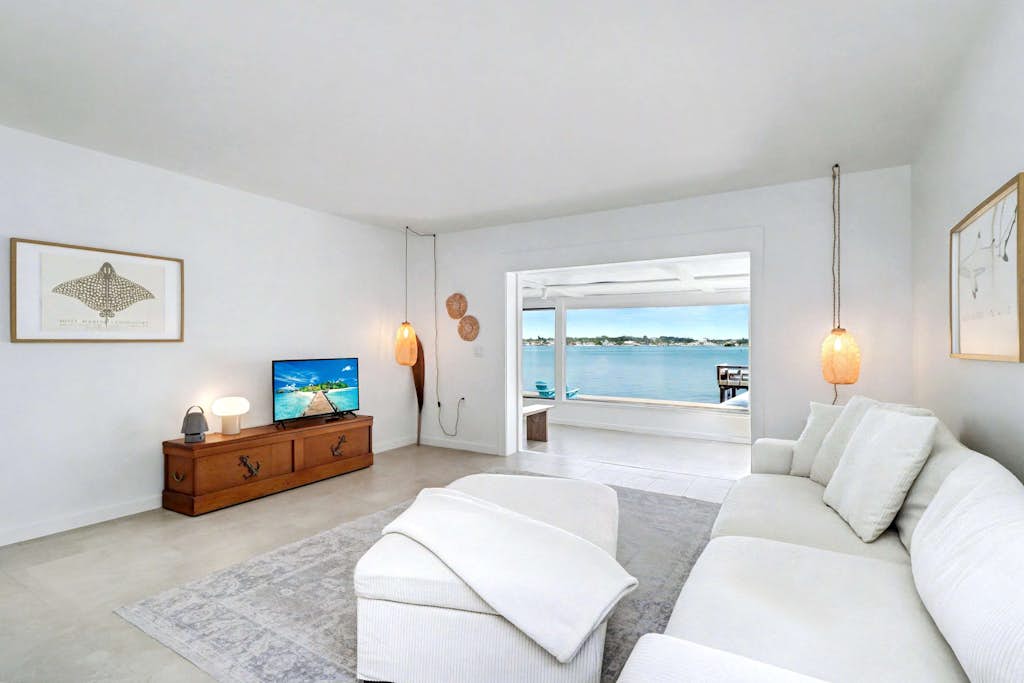 Waterfront home with deck garden WiFi and central AC dog friendly